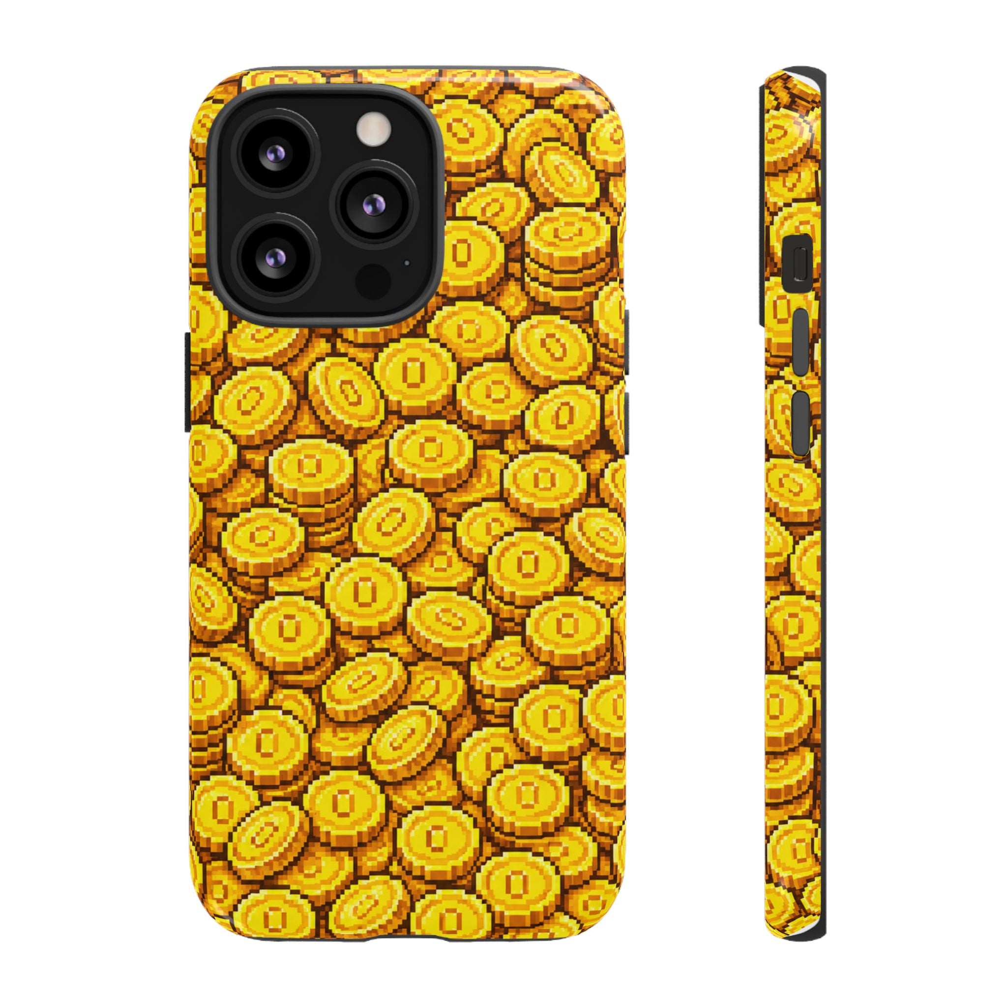 8bit Gamer Coin Pattern Phone Case – Retro Video Game Gold Treasure Design