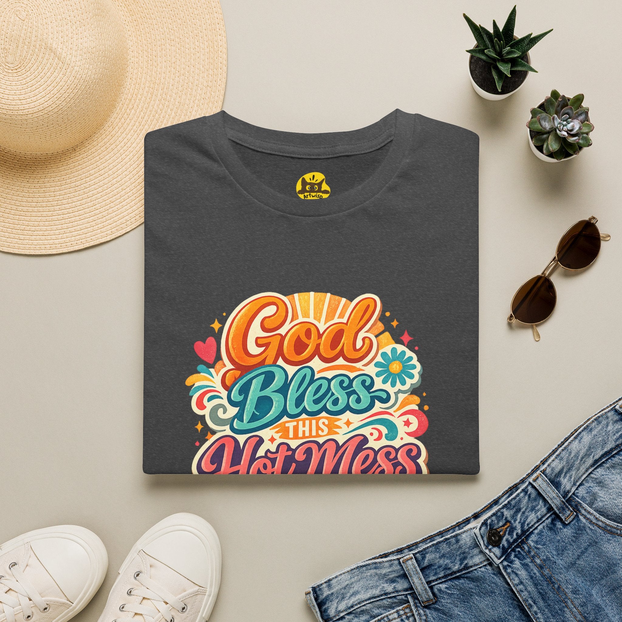T-Shirt — "God Bless This Hot Mess" Retro Floral Tee