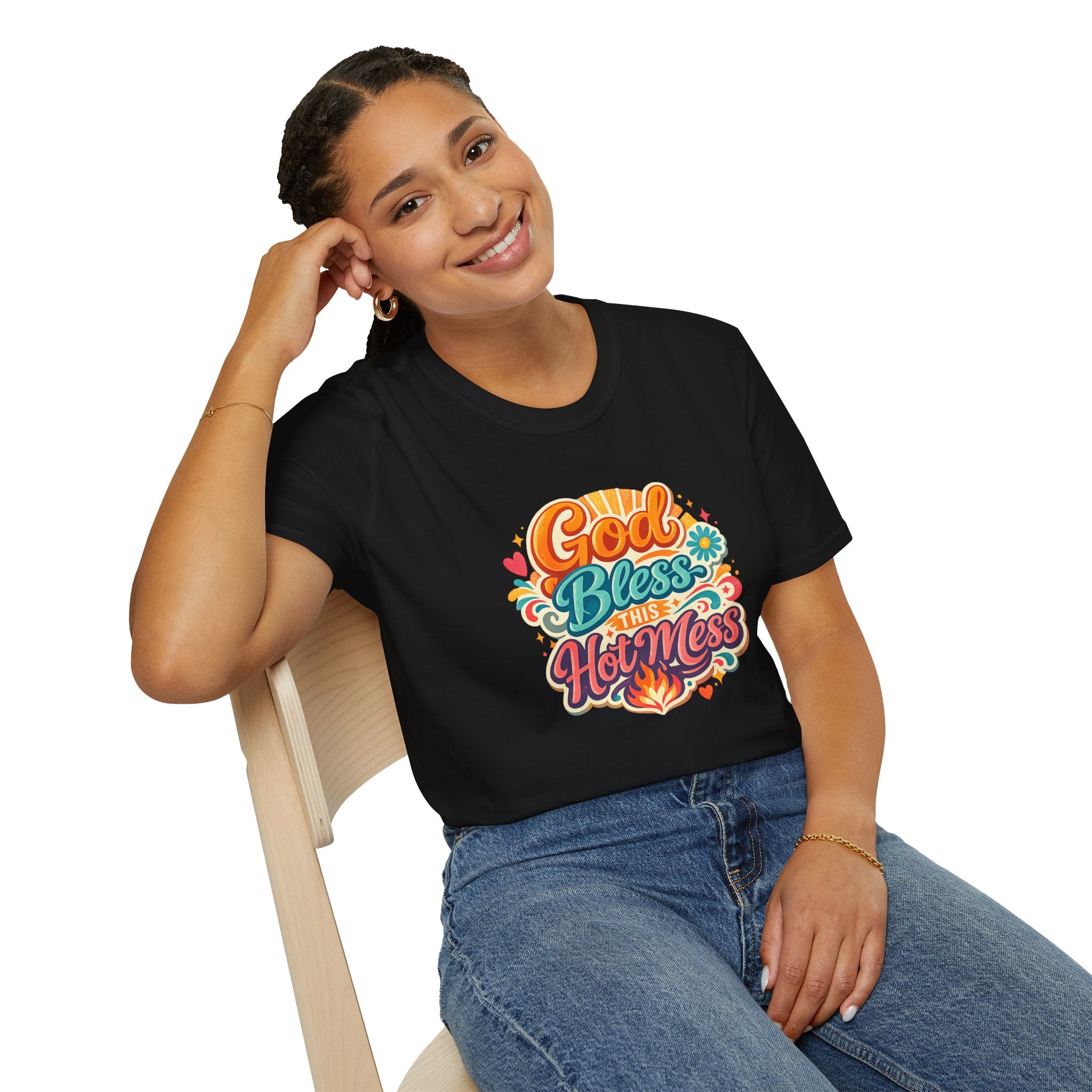 T-Shirt — "God Bless This Hot Mess" Retro Floral Tee