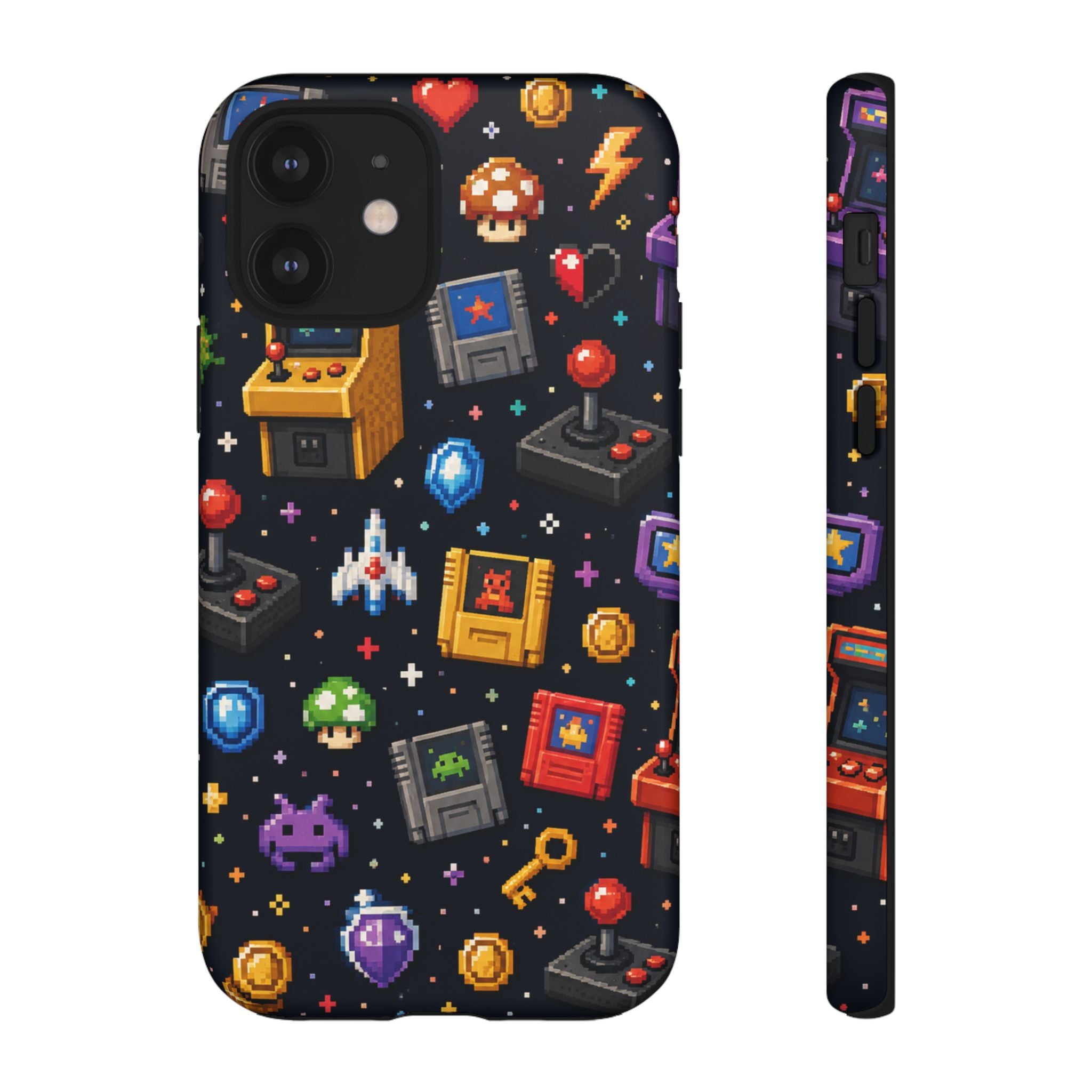 Retro Arcade Pixel Art Phone Case — Gamer Icons Pattern