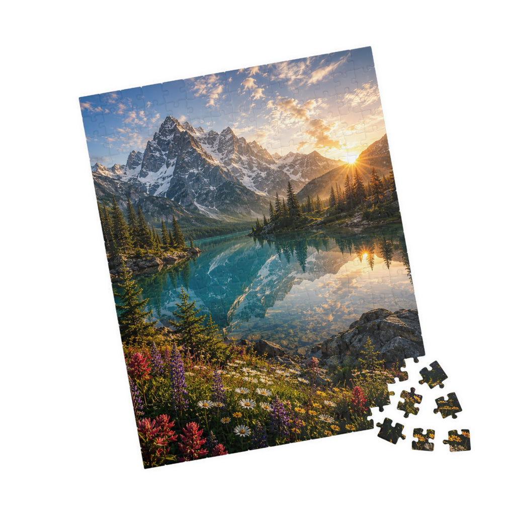 Mountain Lake Sunset Puzzle — Scenic Nature Jigsaw (110–1014 pcs)