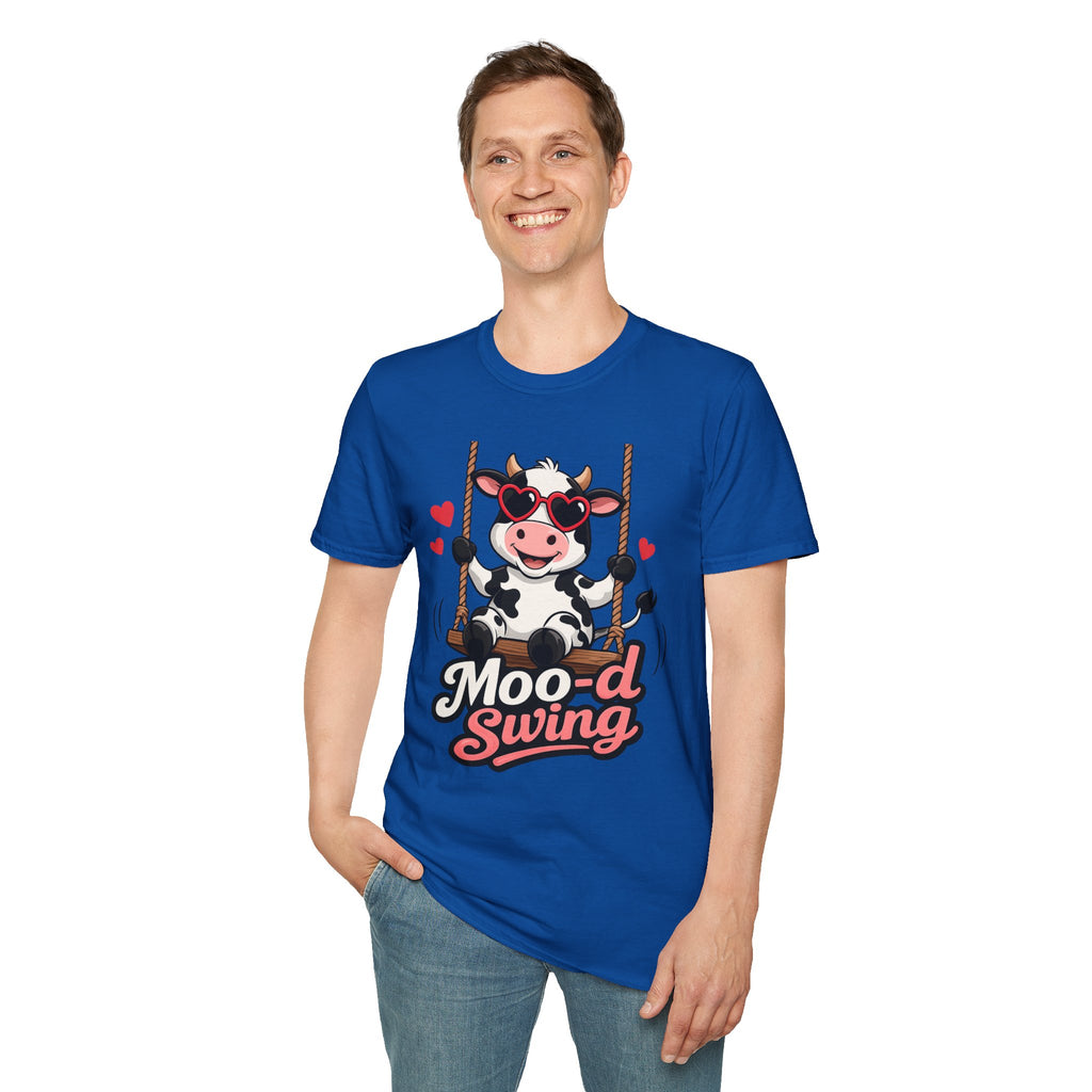 T-Shirt - "Moo-d Swing" Cute Cow on Swing Graphic Tee