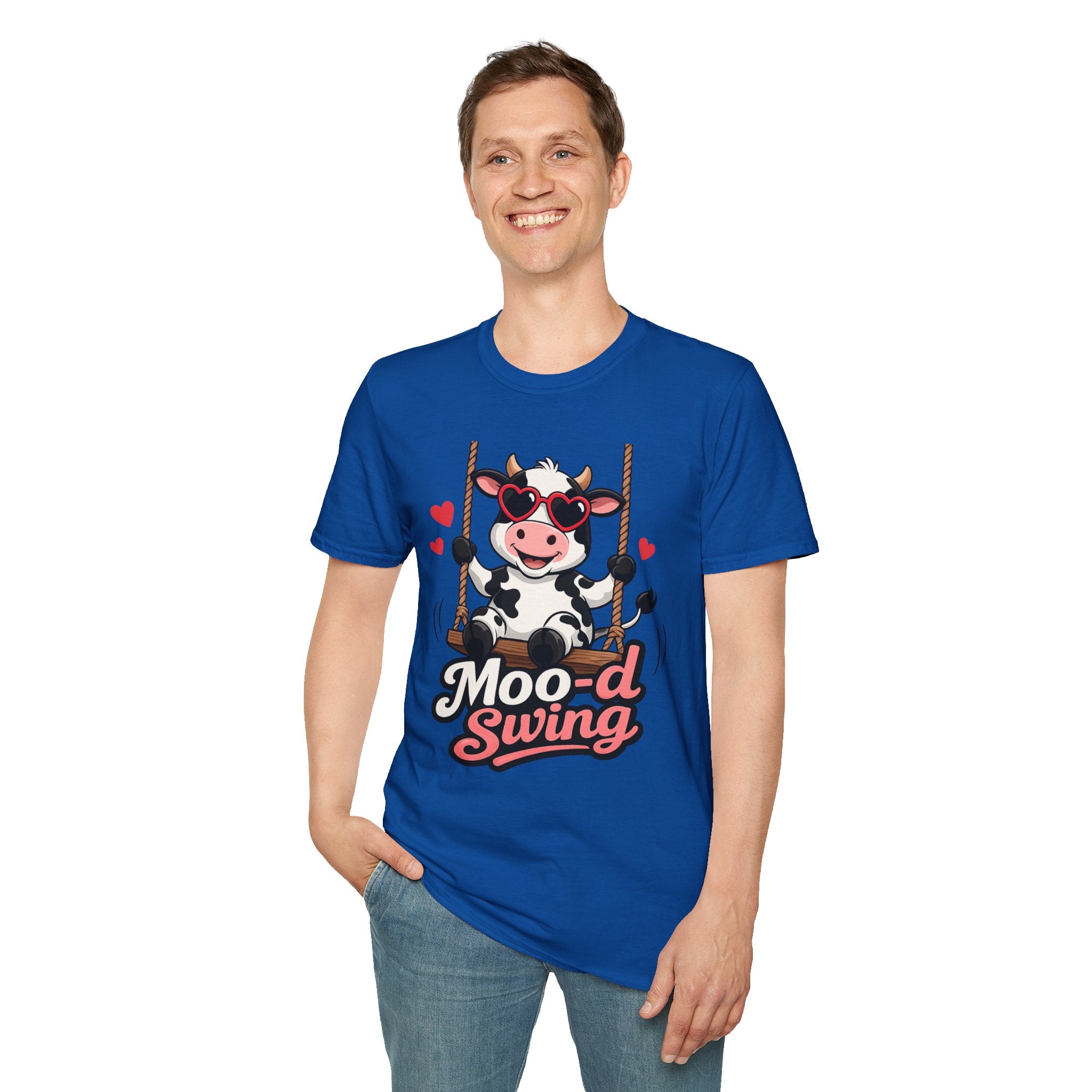 T-Shirt - "Moo-d Swing" Cute Cow on Swing Graphic Tee