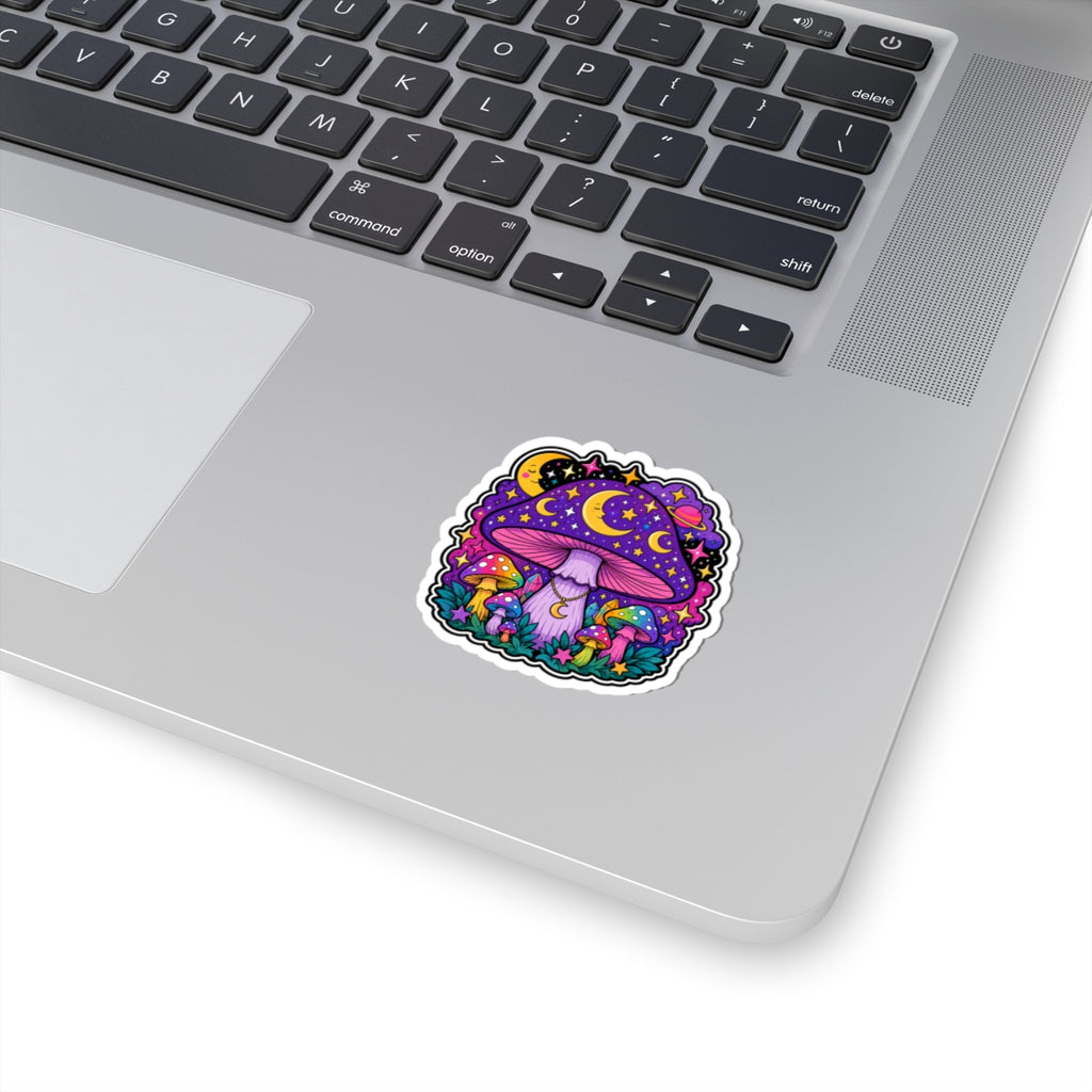 Psychedelic Moon Mushroom Sticker — Colorful Night Sky Kiss-Cut Sticker