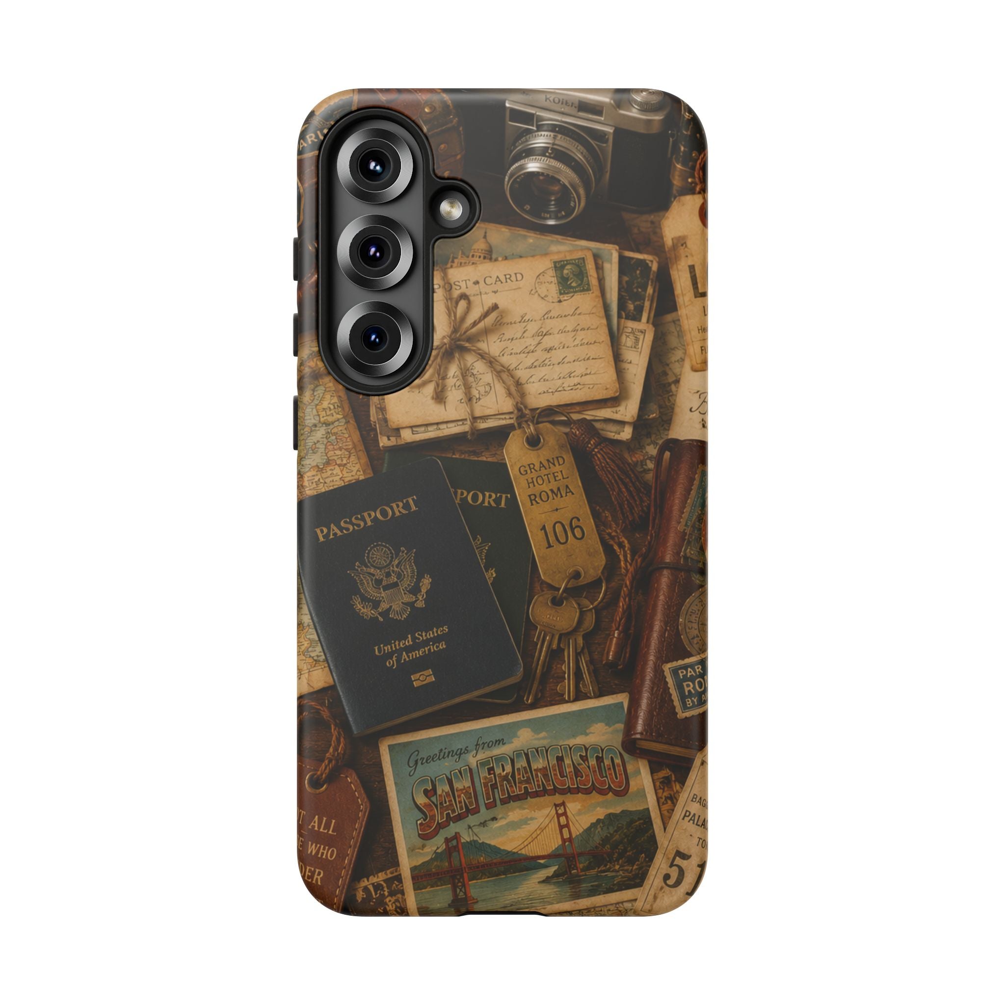 Vintage Travel Phone Case – Passport & Postcard Collage