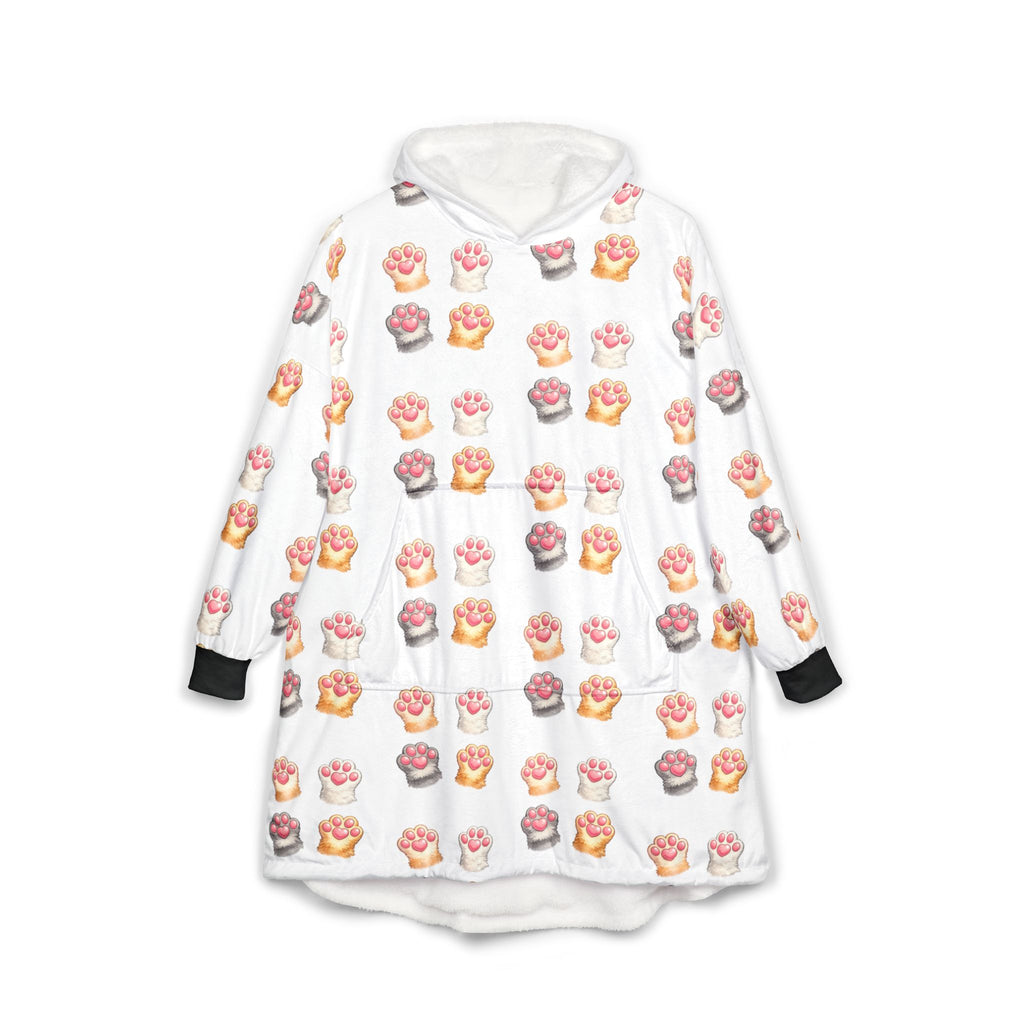 Cat Paw Pattern Hooded Blanket – Cozy Sherpa Wearable Blanket Hoodie
