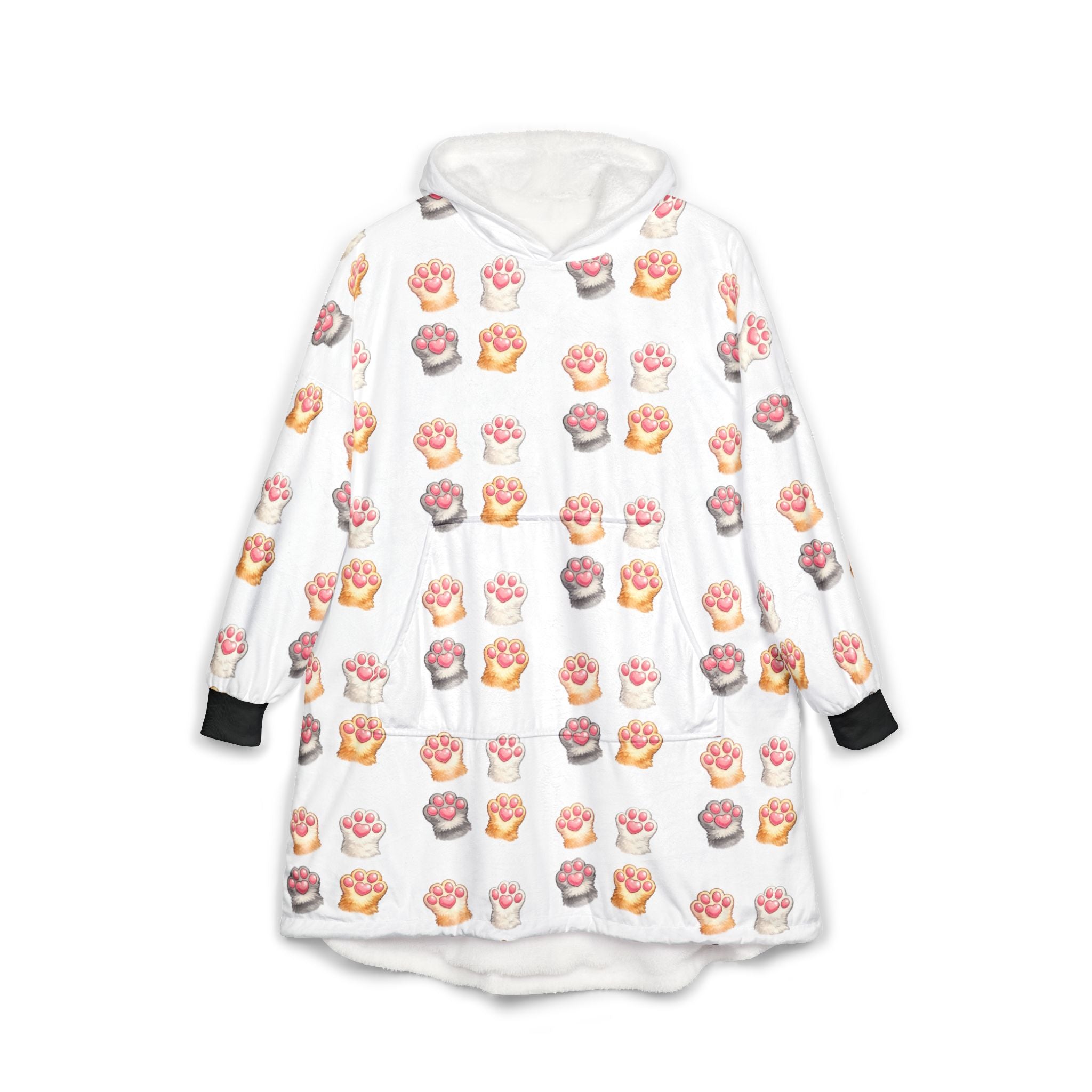 Cat Paw Pattern Hooded Blanket – Cozy Sherpa Wearable Blanket Hoodie