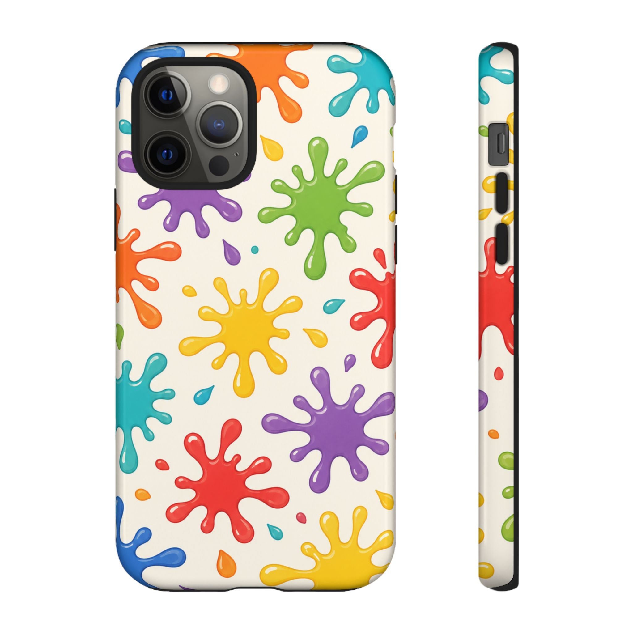 Colorful Paint Splat Phone Case — Protective Tough Case with Bright Rainbow Splatter Design