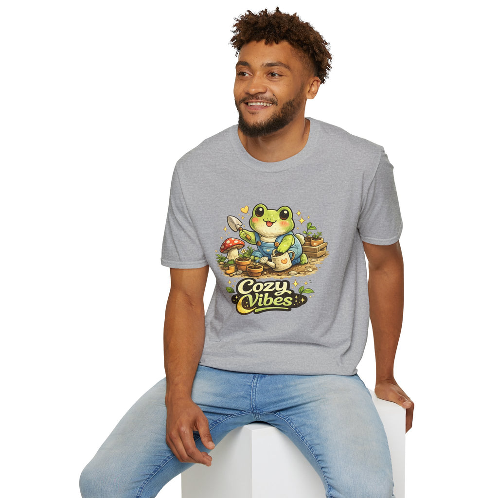 Cozy Garden Frog T-Shirt — Cute "Cozy Vibes" Gardening Tee