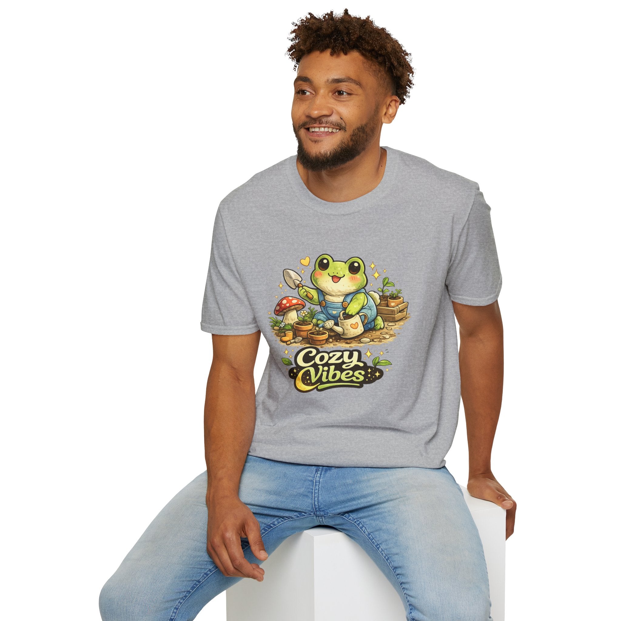 Cozy Garden Frog T-Shirt — Cute "Cozy Vibes" Gardening Tee
