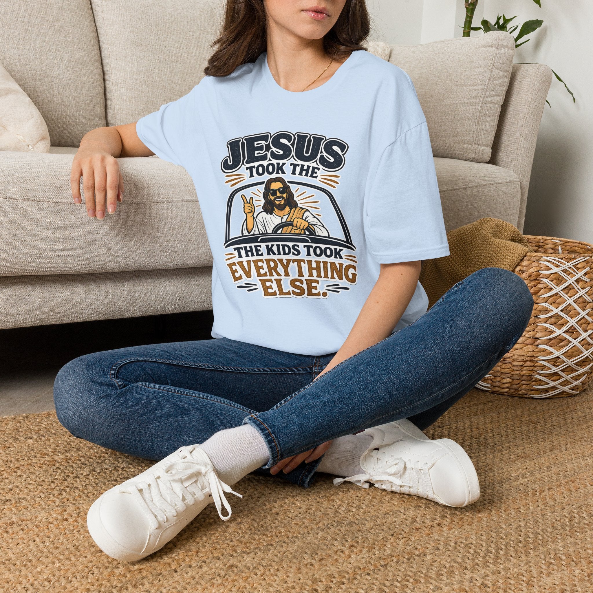 Jesus Took The Wheel T‑Shirt — "Jesus Took The Kids Took Everything Else" Christian Graphic Tee