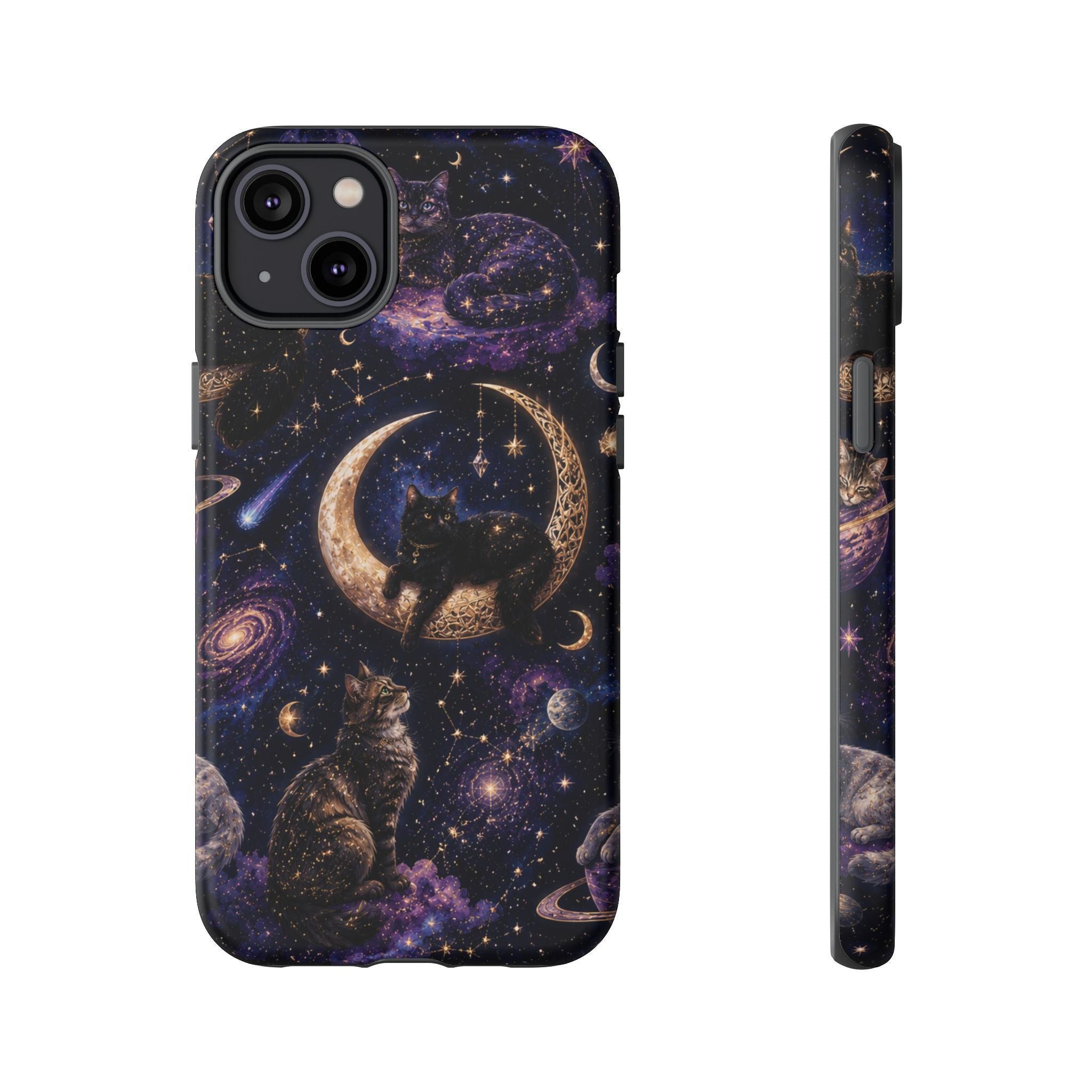 Galaxy Cats Tough Phone Case — Moon & Stars Space Kitty Protective Cover