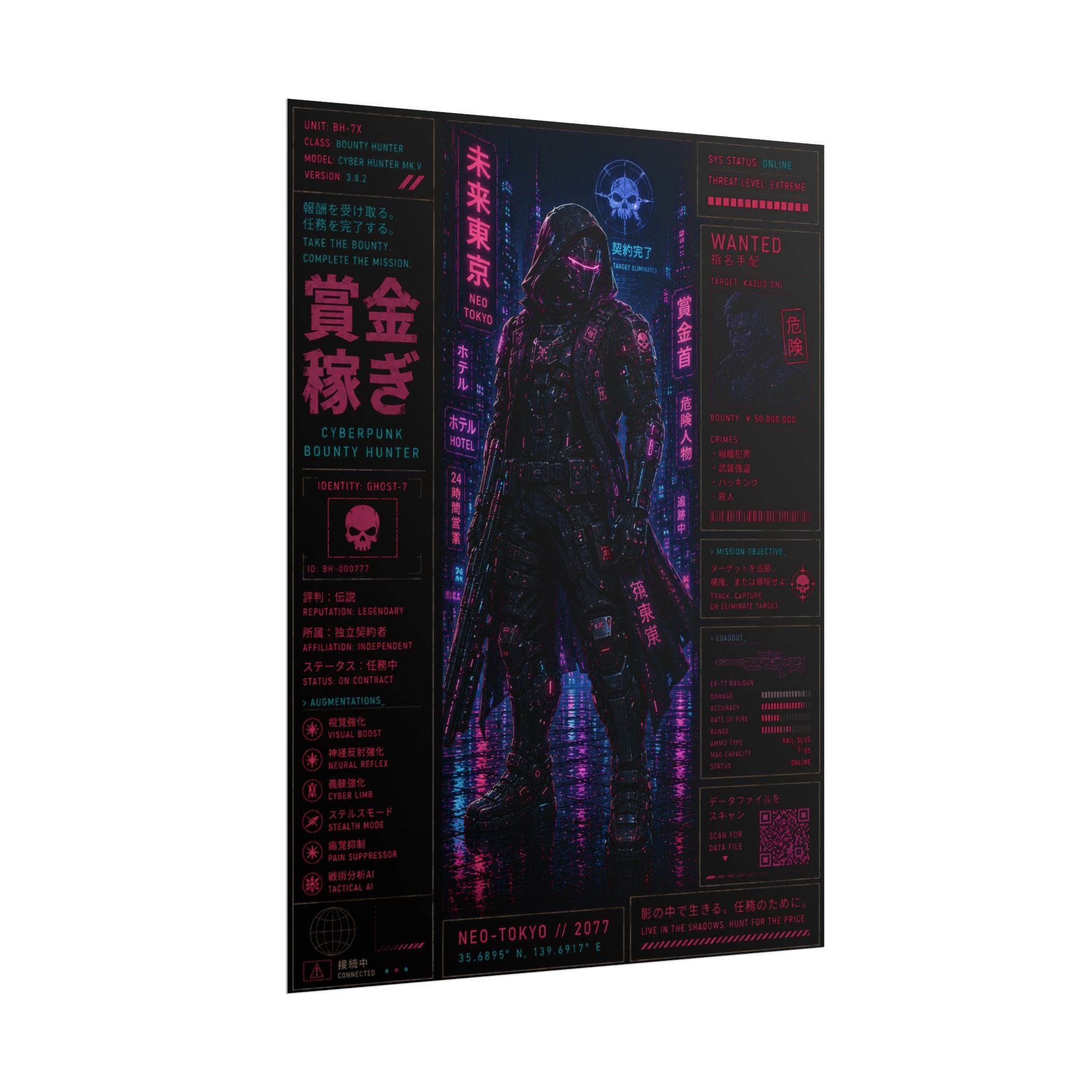 Neo-Tokyo Bounty Hunter Poster — Cyberpunk Rolled Art Print