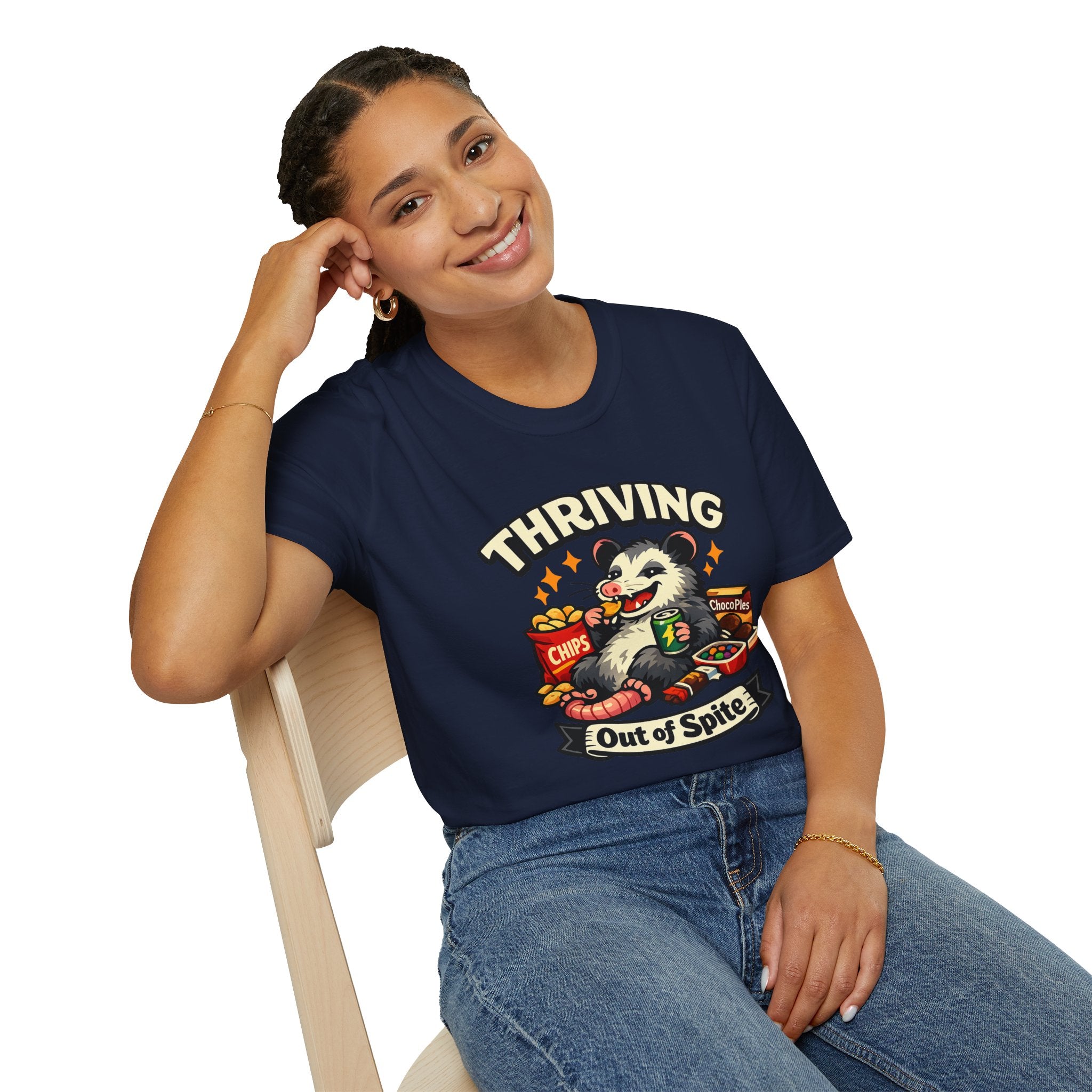 Thriving Possum T-Shirt — "Thriving Out of Spite" Funny Snack-Loving Design