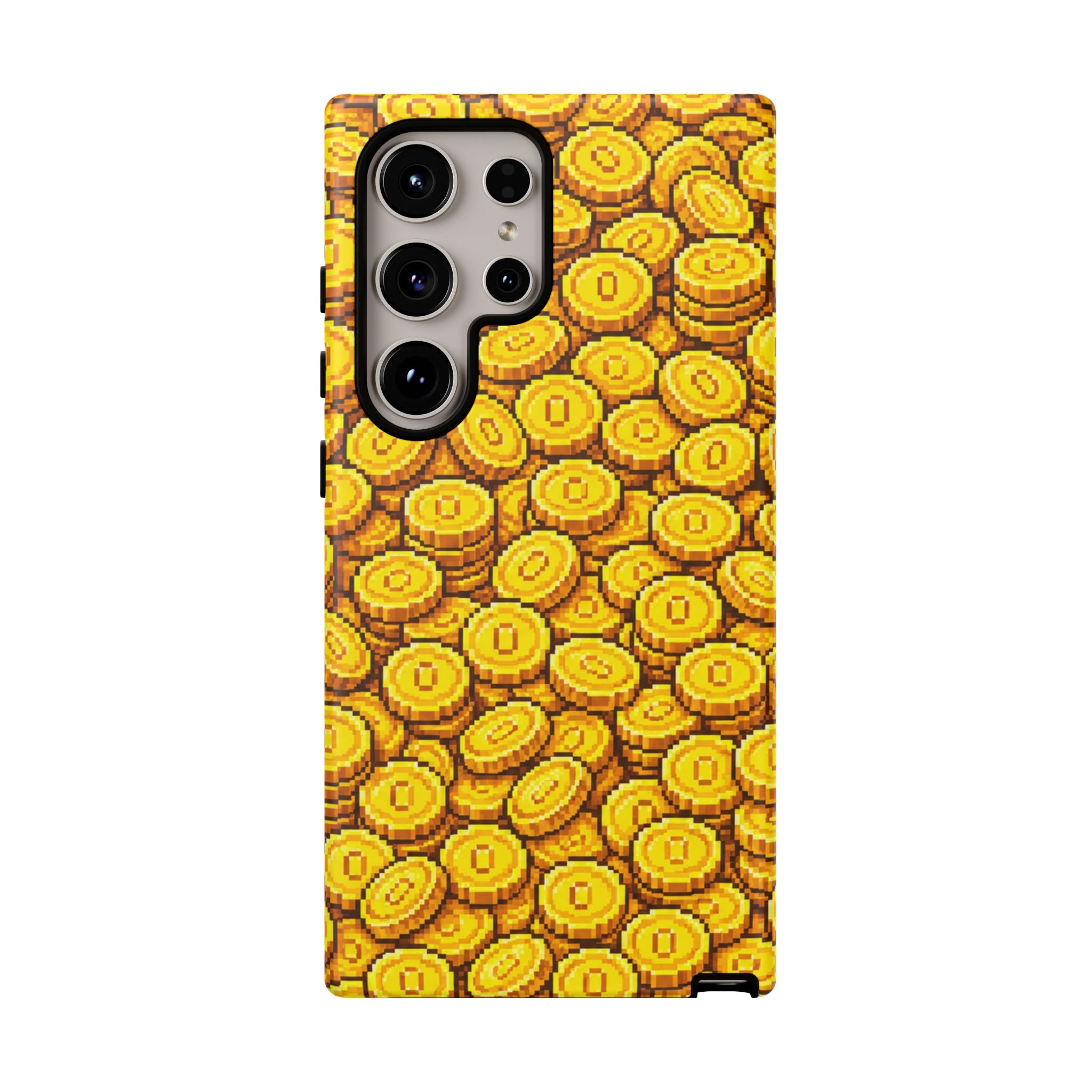 8bit Gamer Coin Pattern Phone Case – Retro Video Game Gold Treasure Design