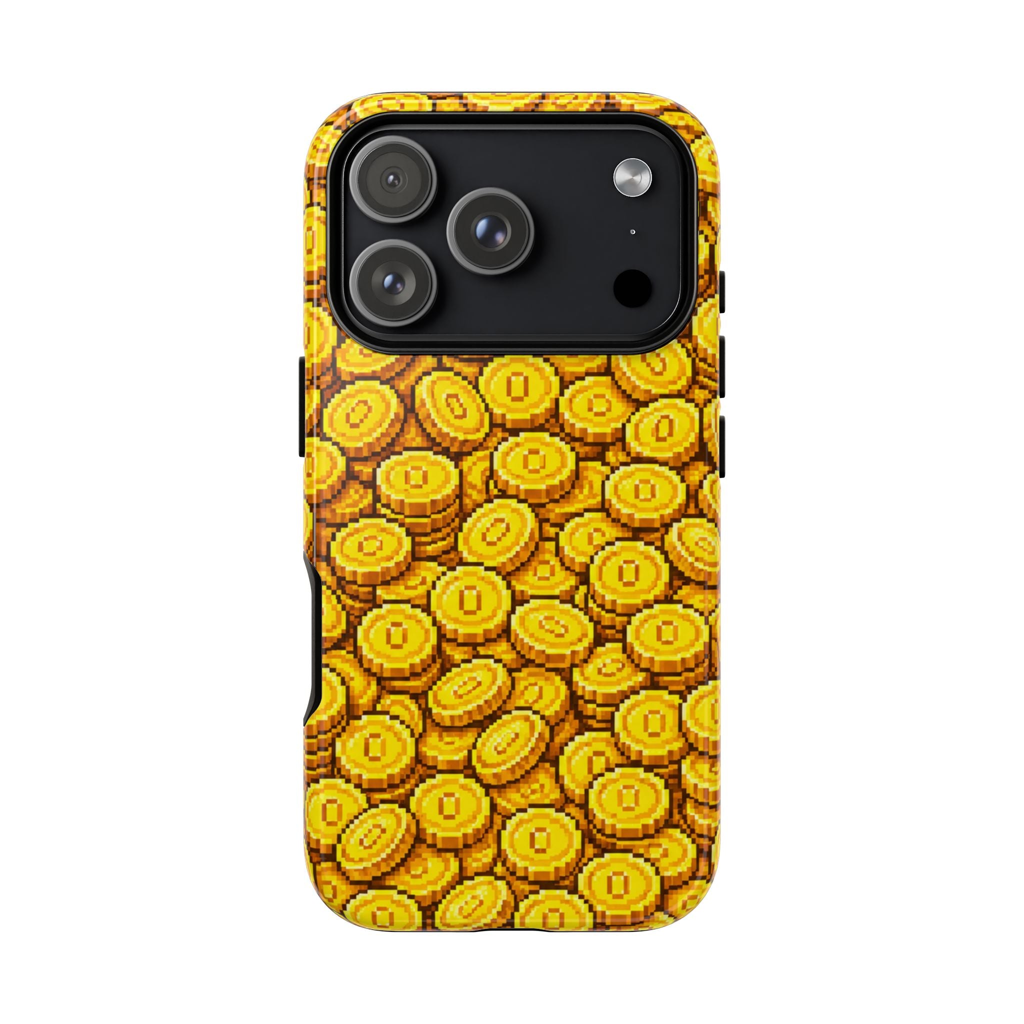 8bit Gamer Coin Pattern Phone Case – Retro Video Game Gold Treasure Design