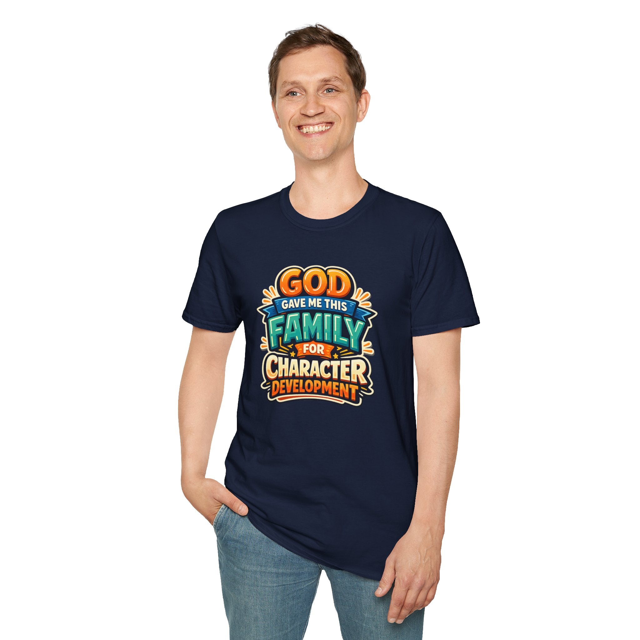 “God Gave Me This Family for Character Development” Funny Christian Graphic Gift Tee