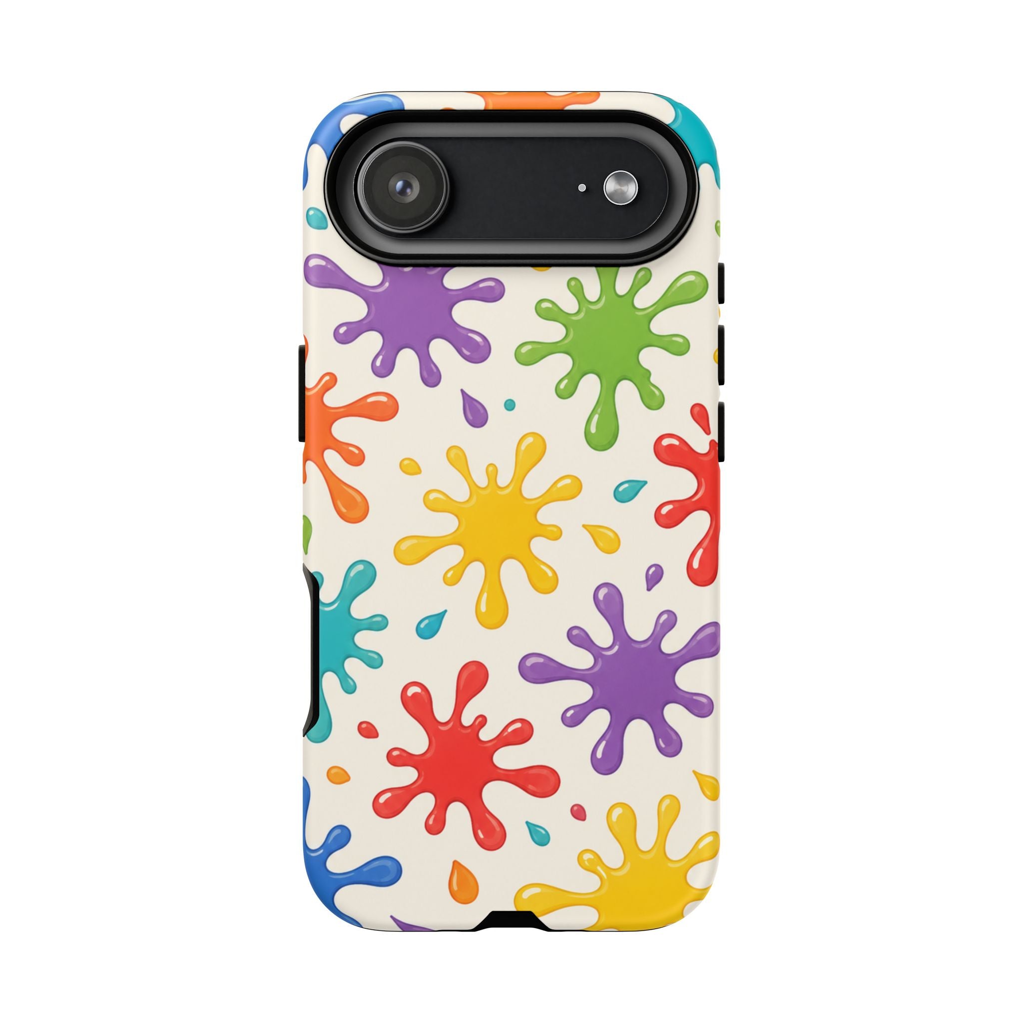 Colorful Paint Splat Phone Case — Protective Tough Case with Bright Rainbow Splatter Design