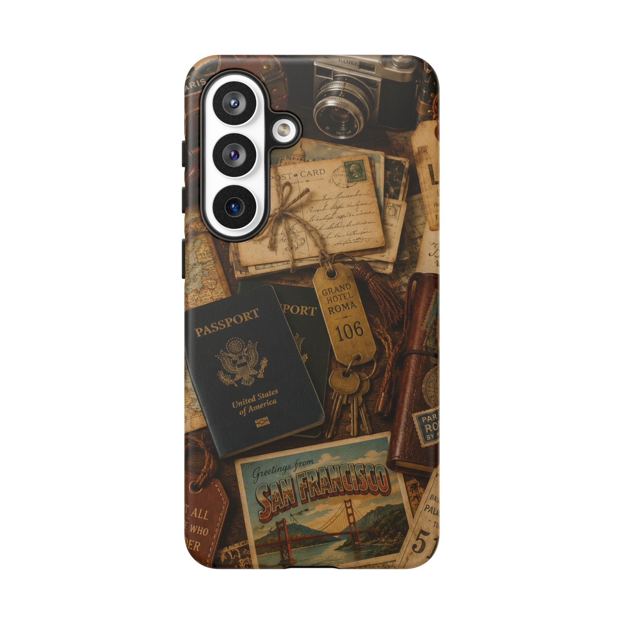 Vintage Travel Phone Case – Passport & Postcard Collage