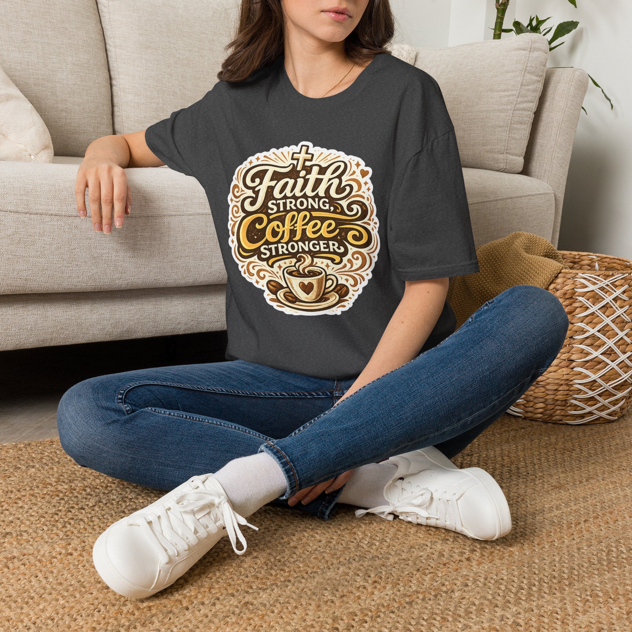 Faith Strong, Coffee Stronger T-Shirt | Faith Inspired Gift Tee