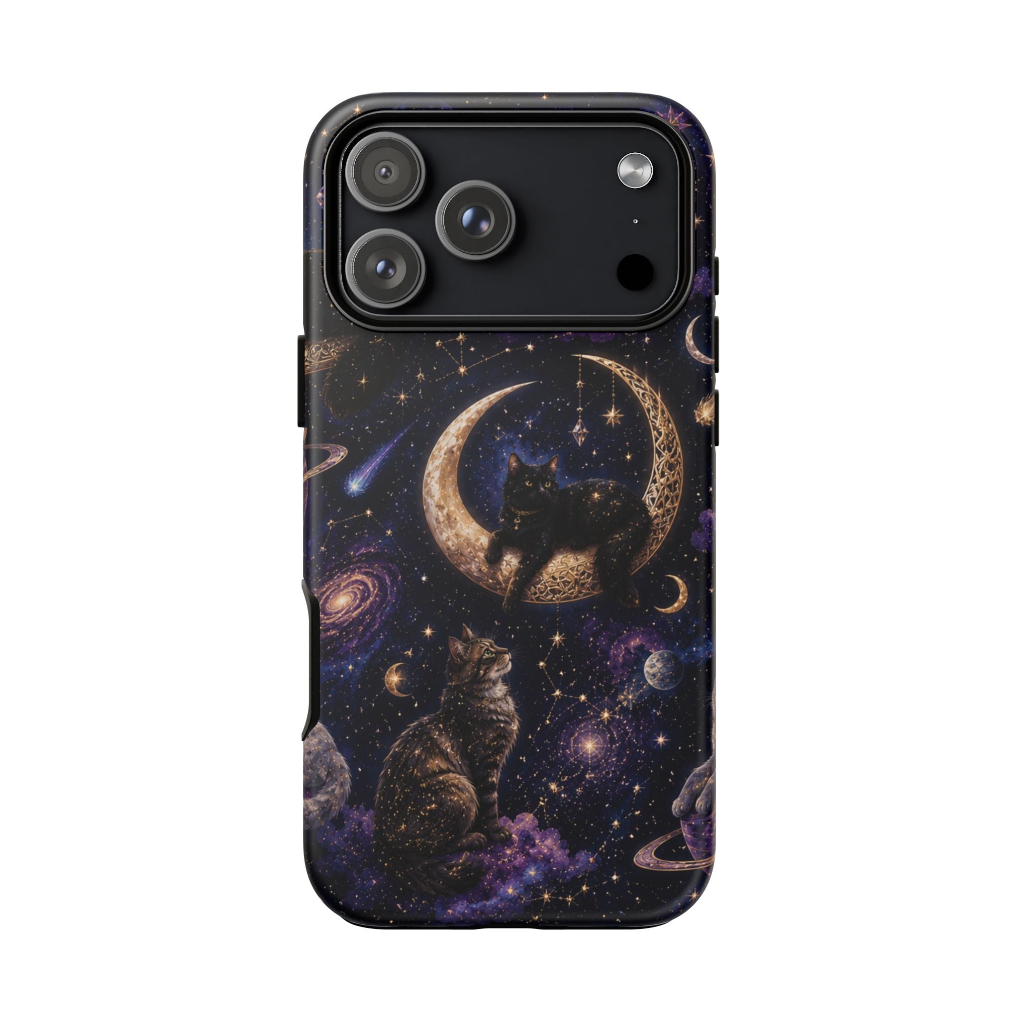 Galaxy Cats Tough Phone Case — Moon & Stars Space Kitty Protective Cover
