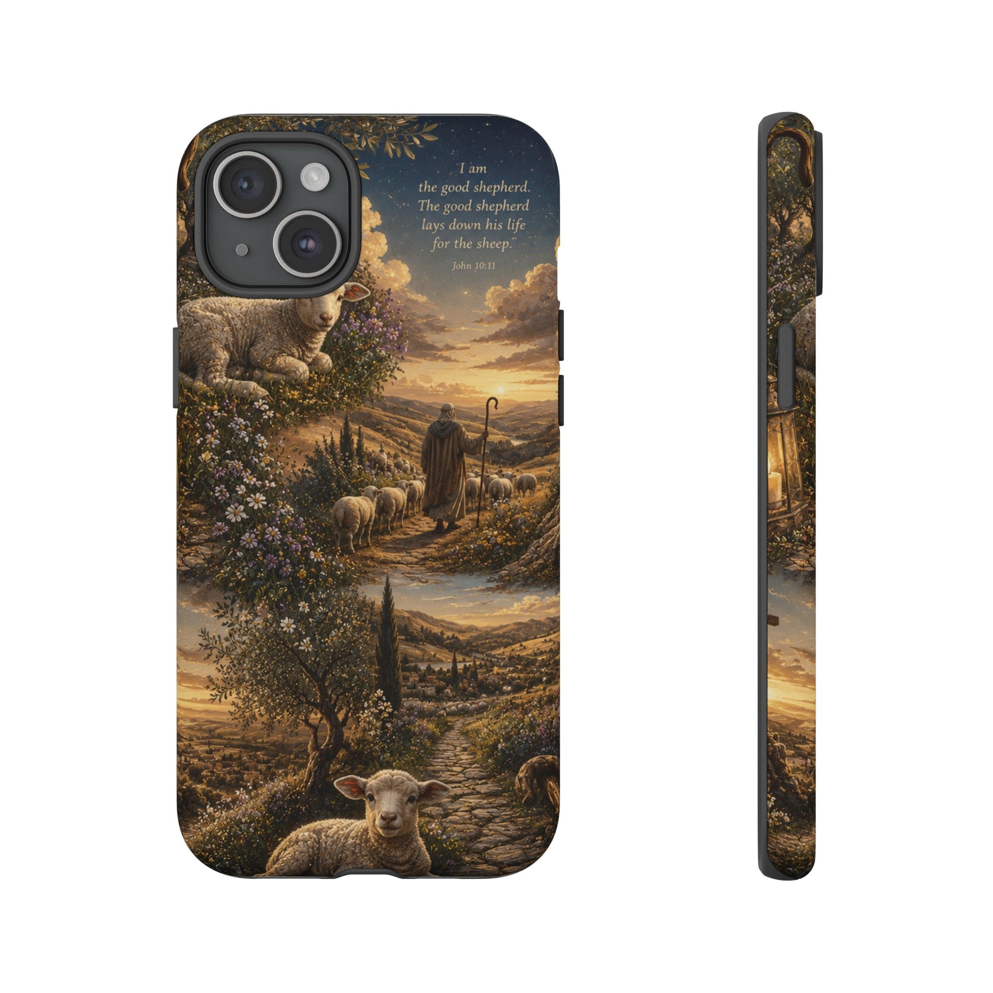 Tough Phone Case — Shepherd & Lamb Scenic Christian Scripture Design ("The good shepherd...")
