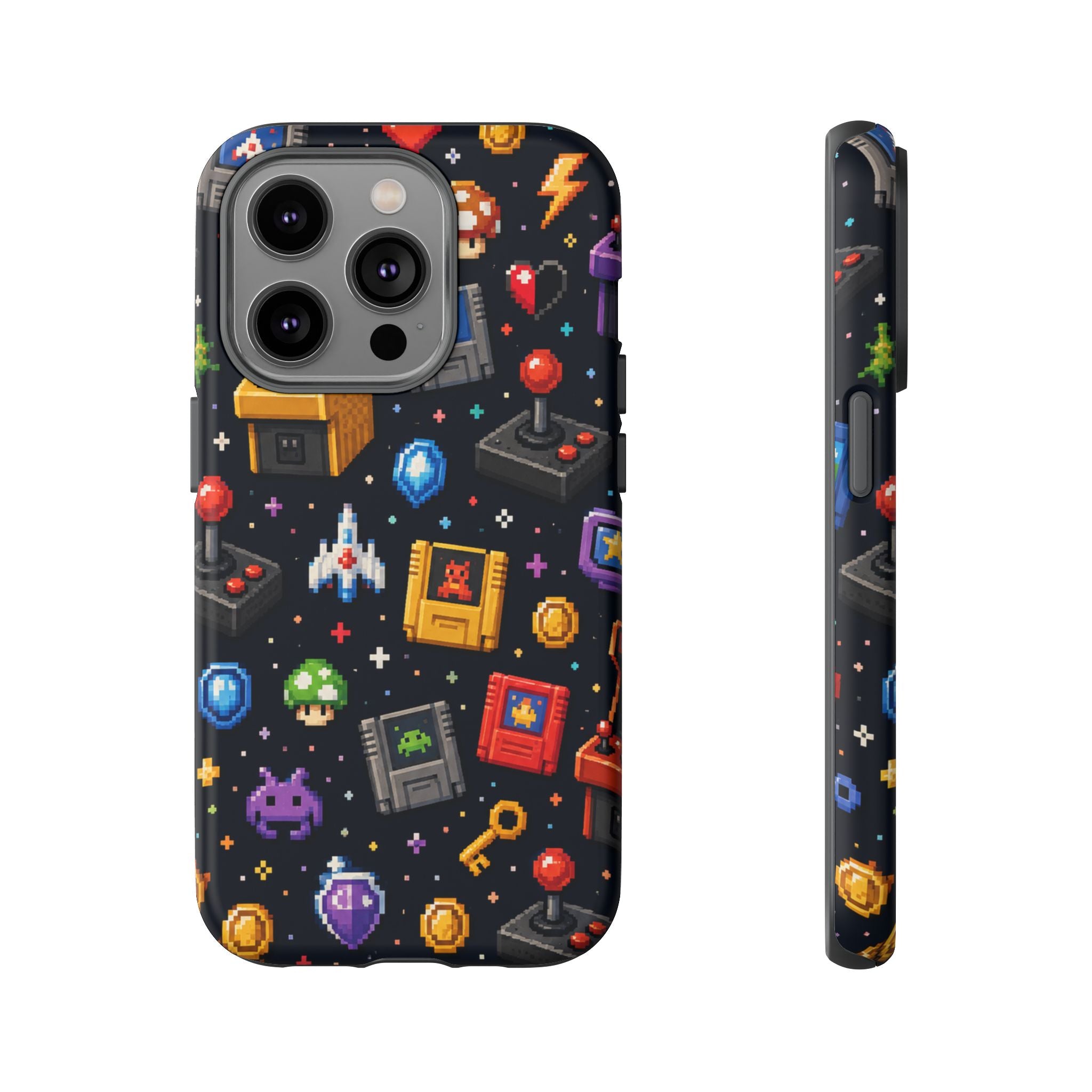 Retro Arcade Pixel Art Phone Case — Gamer Icons Pattern
