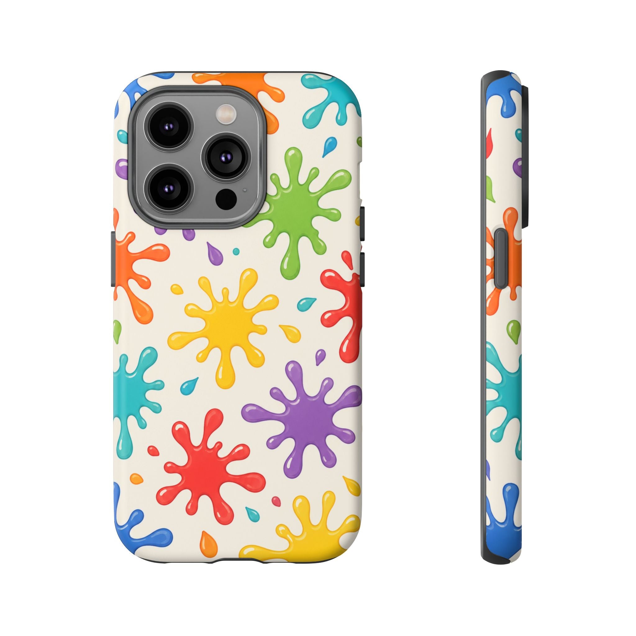 Colorful Paint Splat Phone Case — Protective Tough Case with Bright Rainbow Splatter Design