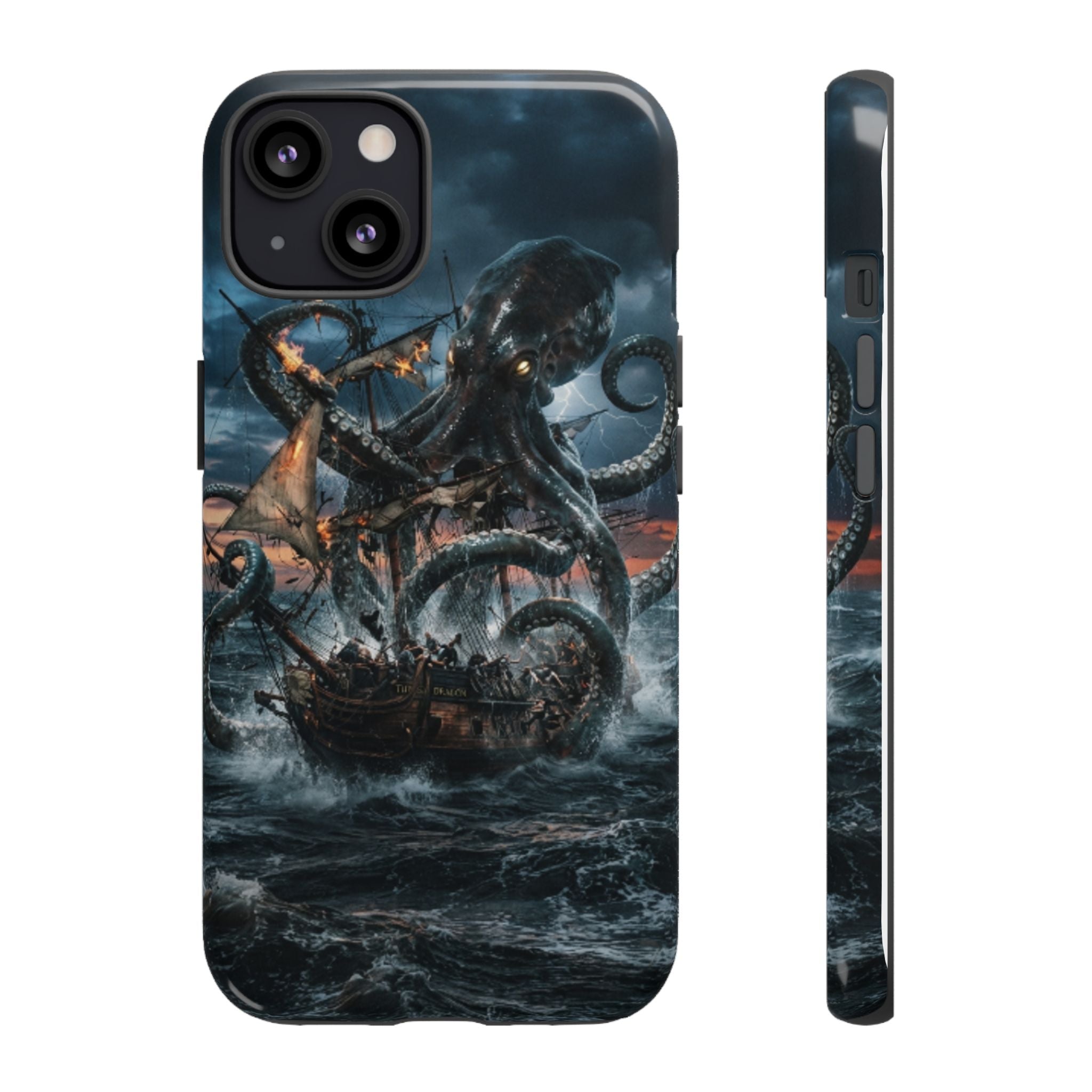 Kraken Sea Battle Phone Case — Ocean Monster Shipwreck Design