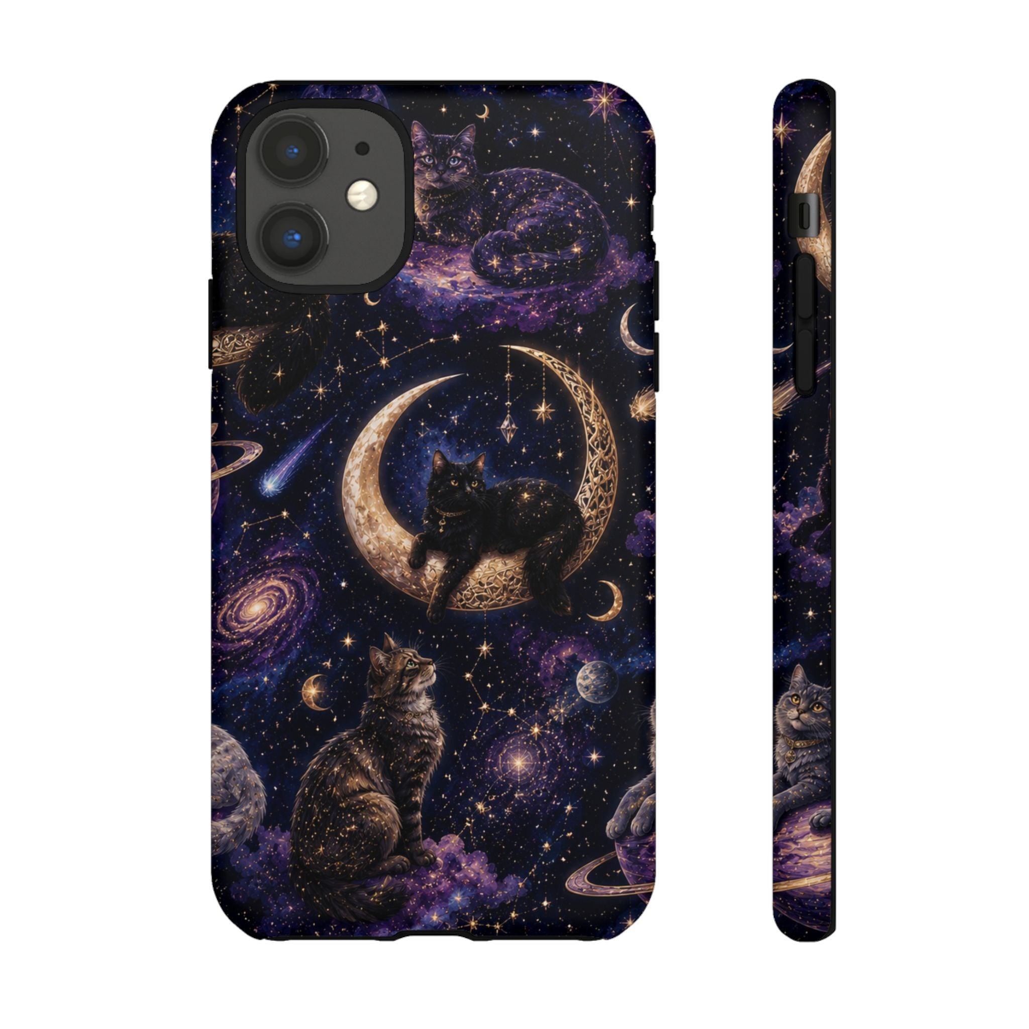 Galaxy Cats Tough Phone Case — Moon & Stars Space Kitty Protective Cover