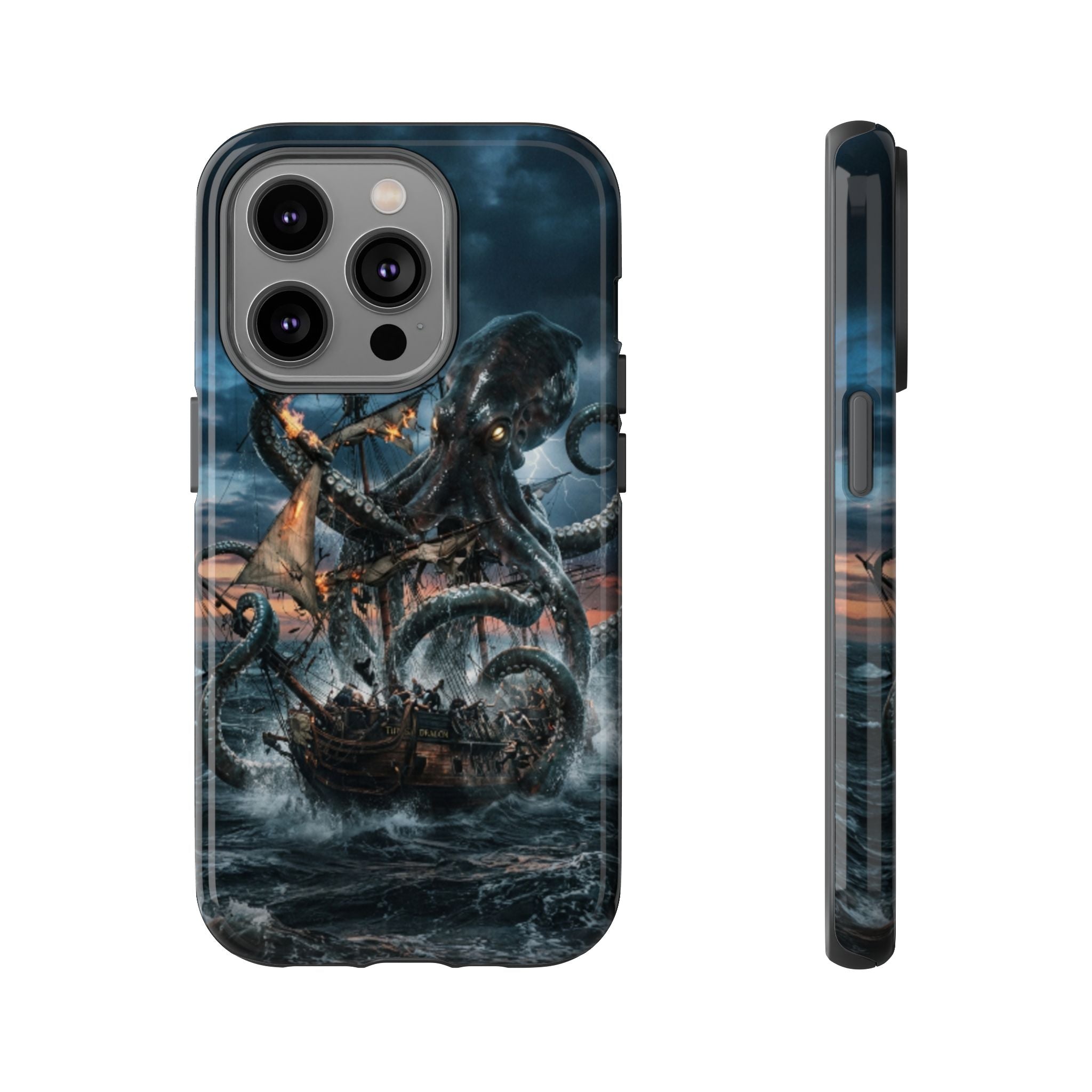 Kraken Sea Battle Phone Case — Ocean Monster Shipwreck Design
