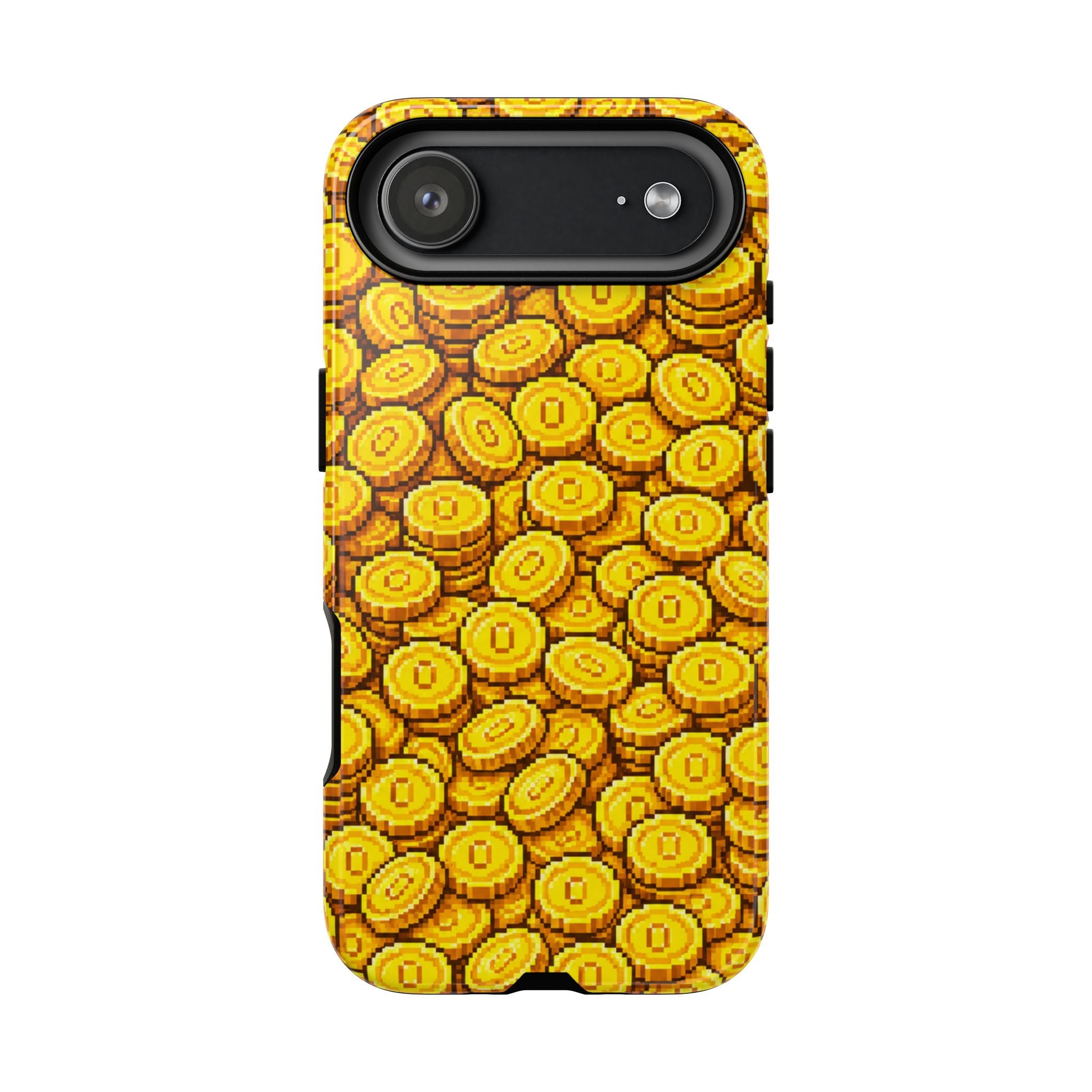 8bit Gamer Coin Pattern Phone Case – Retro Video Game Gold Treasure Design