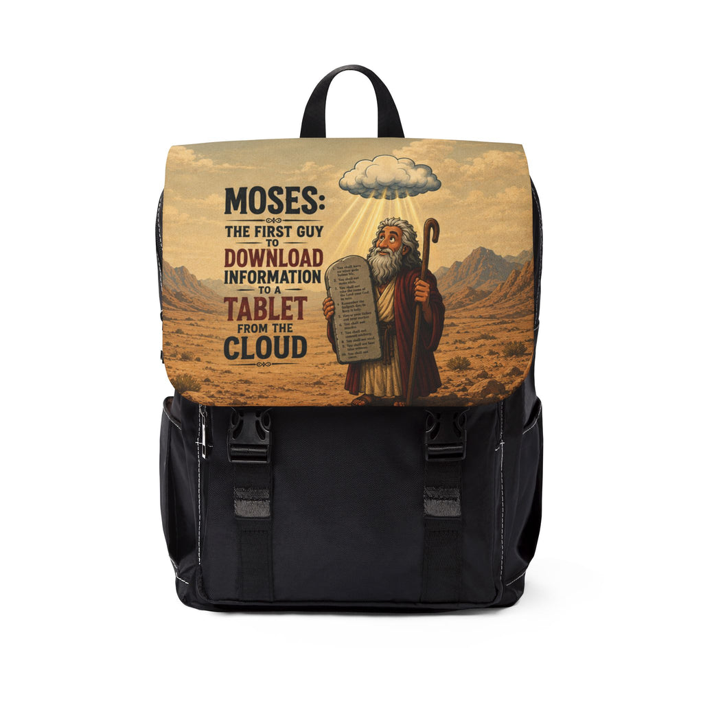 Moses Christian Shoulder Backpack – Classic Tech Biblical Humor Design