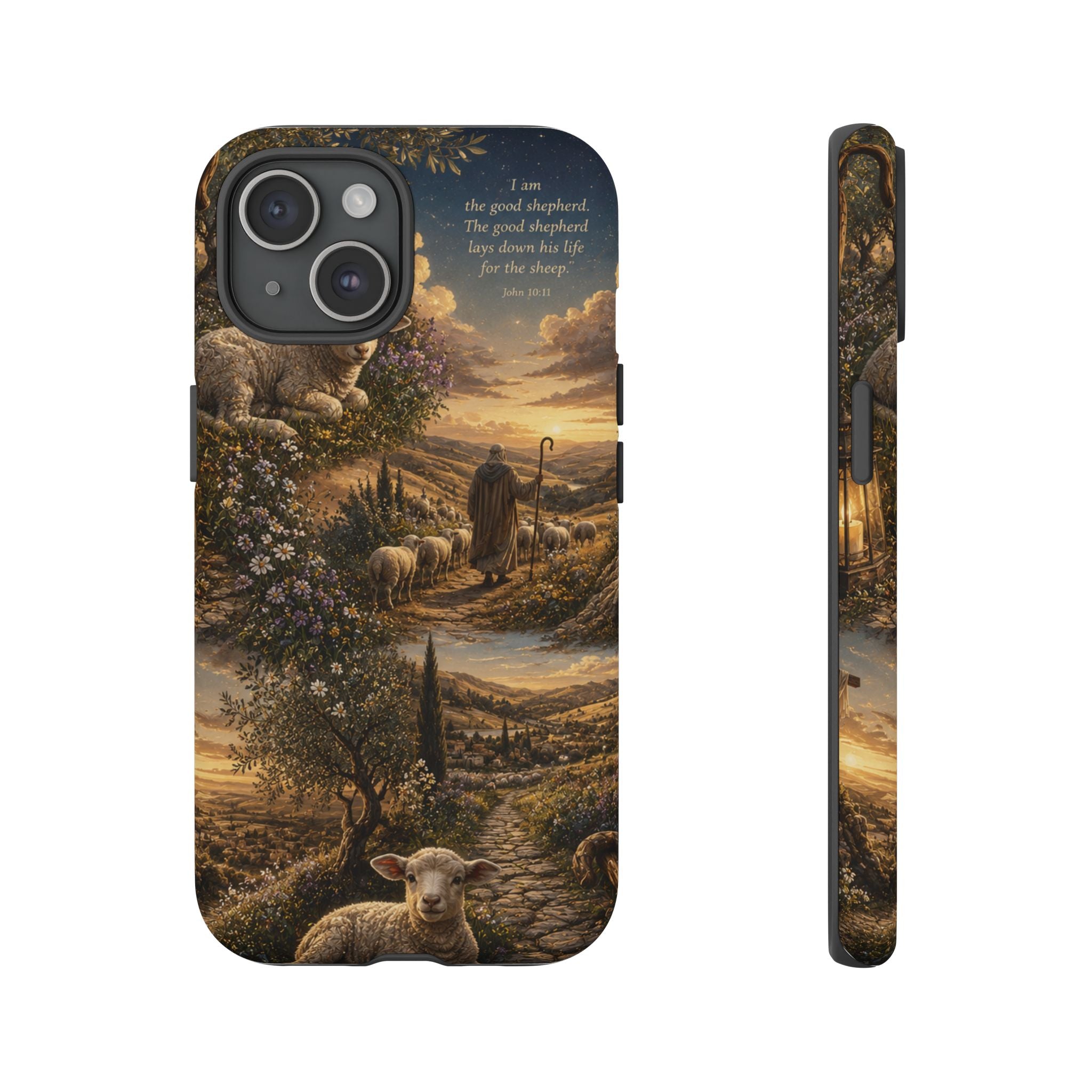 Tough Phone Case — Shepherd & Lamb Scenic Christian Scripture Design ("The good shepherd...")