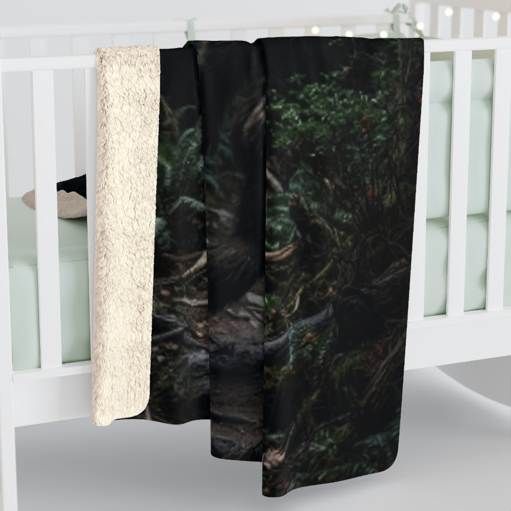 Bigfoot Forest Sherpa Blanket — Cozy Fleece Camping Throw