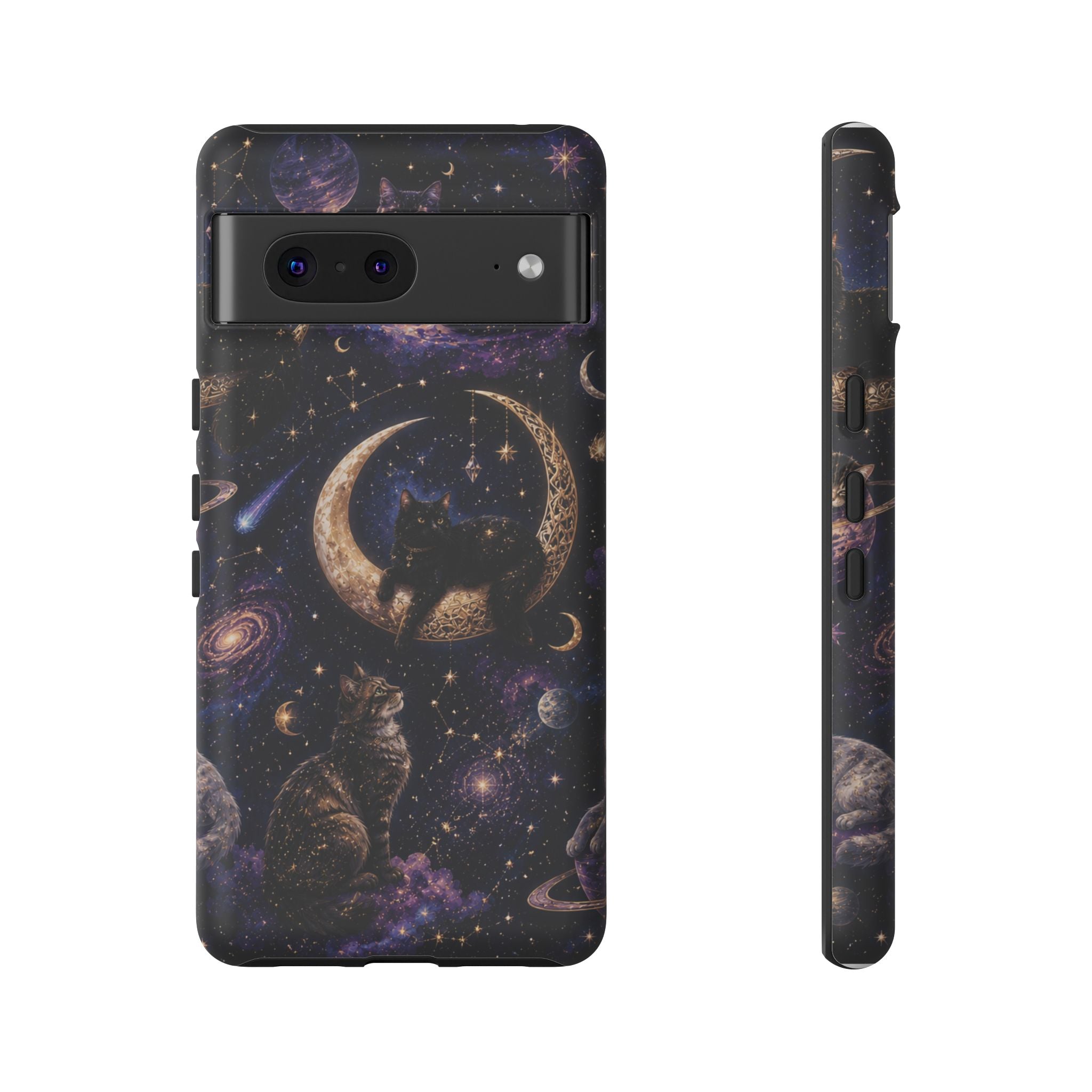 Galaxy Cats Tough Phone Case — Moon & Stars Space Kitty Protective Cover