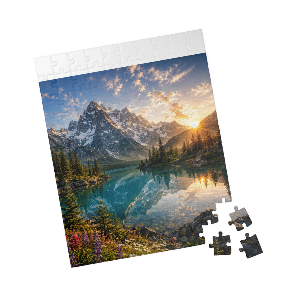 Mountain Lake Sunset Puzzle — Scenic Nature Jigsaw (110–1014 pcs)