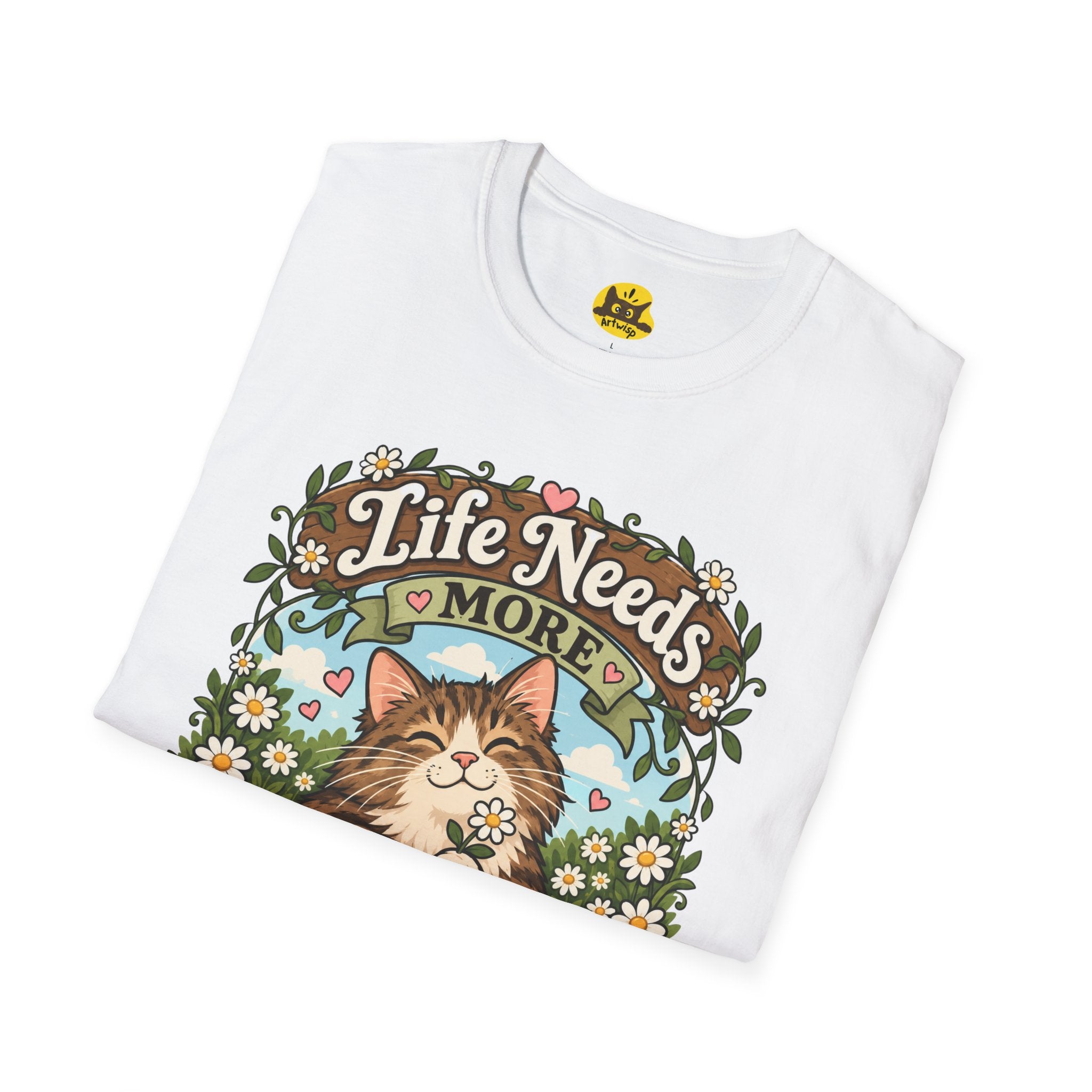 Brown Mackerel Tabby T-Shirt — "Life Needs More Whiskers" Cute Cat Graphic Tee