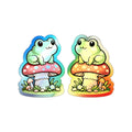 Holographic Frog on Mushroom Die-Cut Sticker — Cute Kawaii Vinyl Decal
