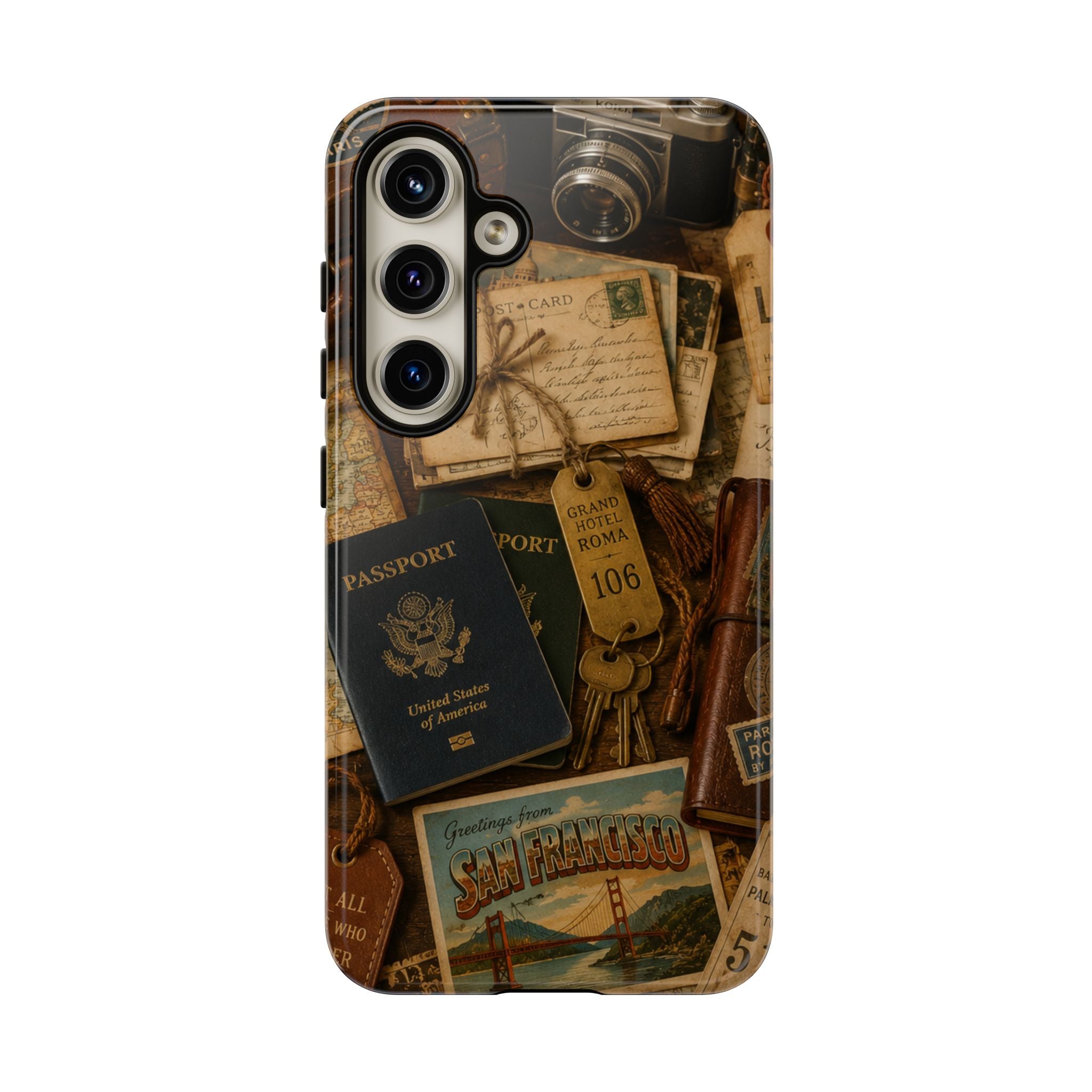 Vintage Travel Phone Case – Passport & Postcard Collage