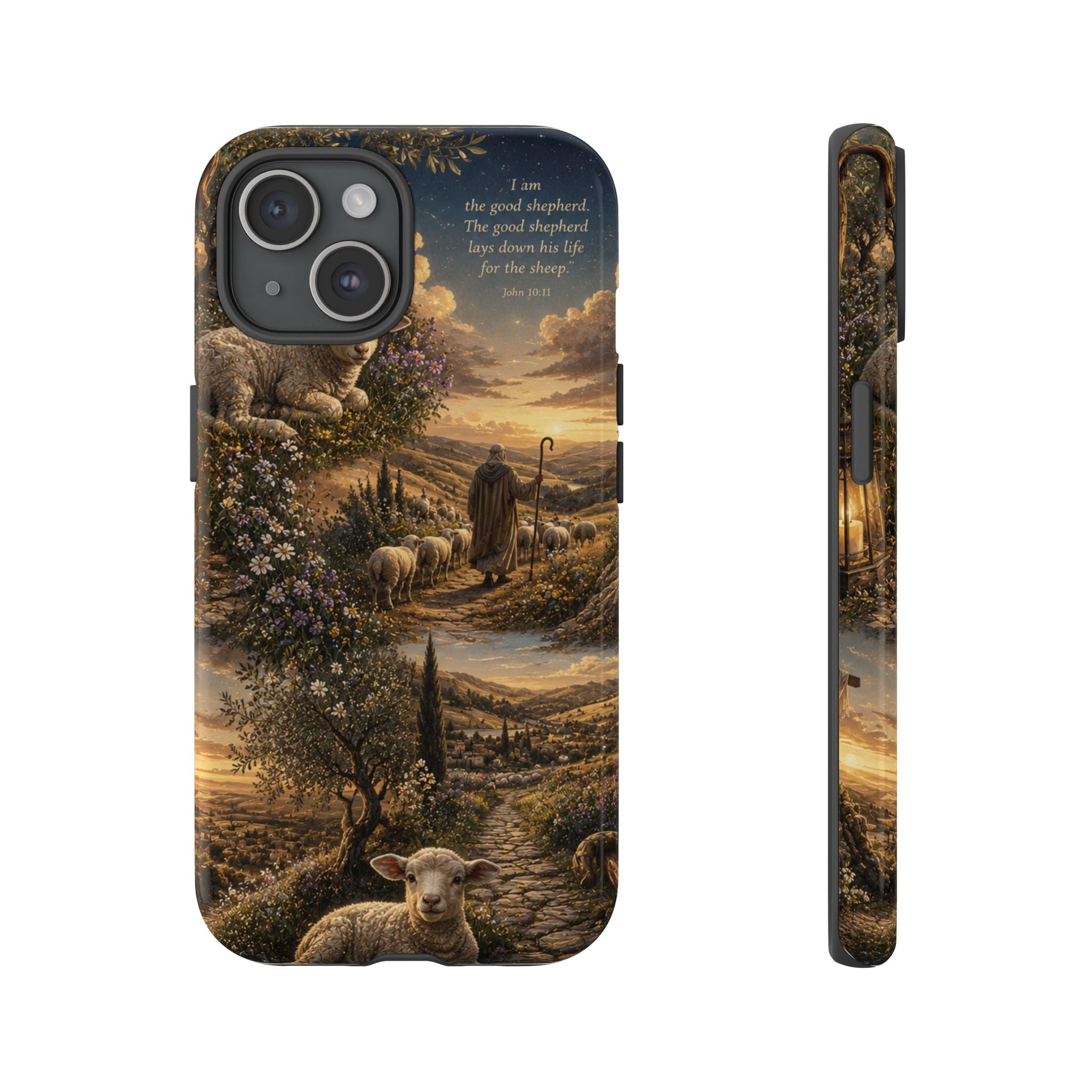 Tough Phone Case — Shepherd & Lamb Scenic Christian Scripture Design ("The good shepherd...")