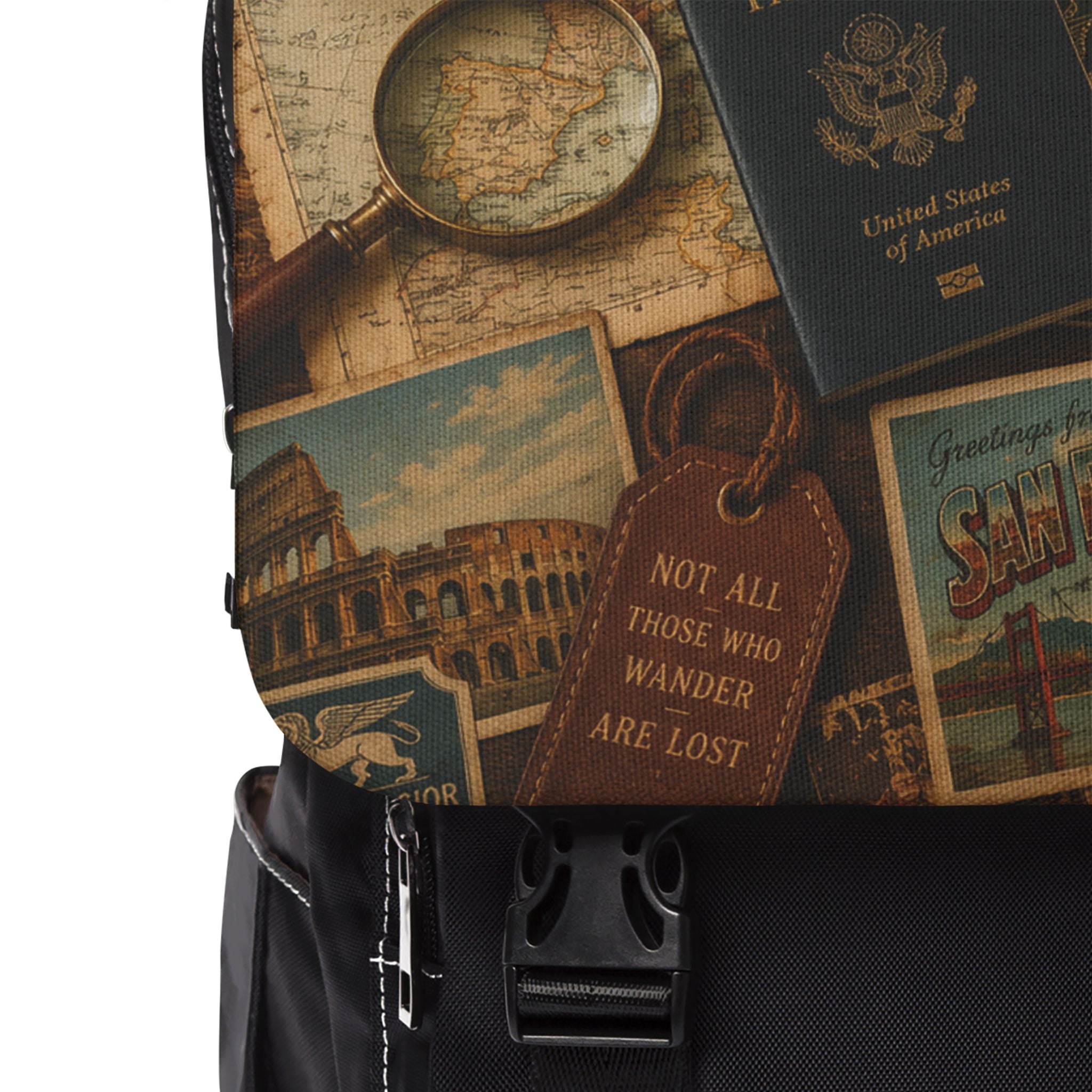 Vintage Travel Passport Collage Shoulder Backpack