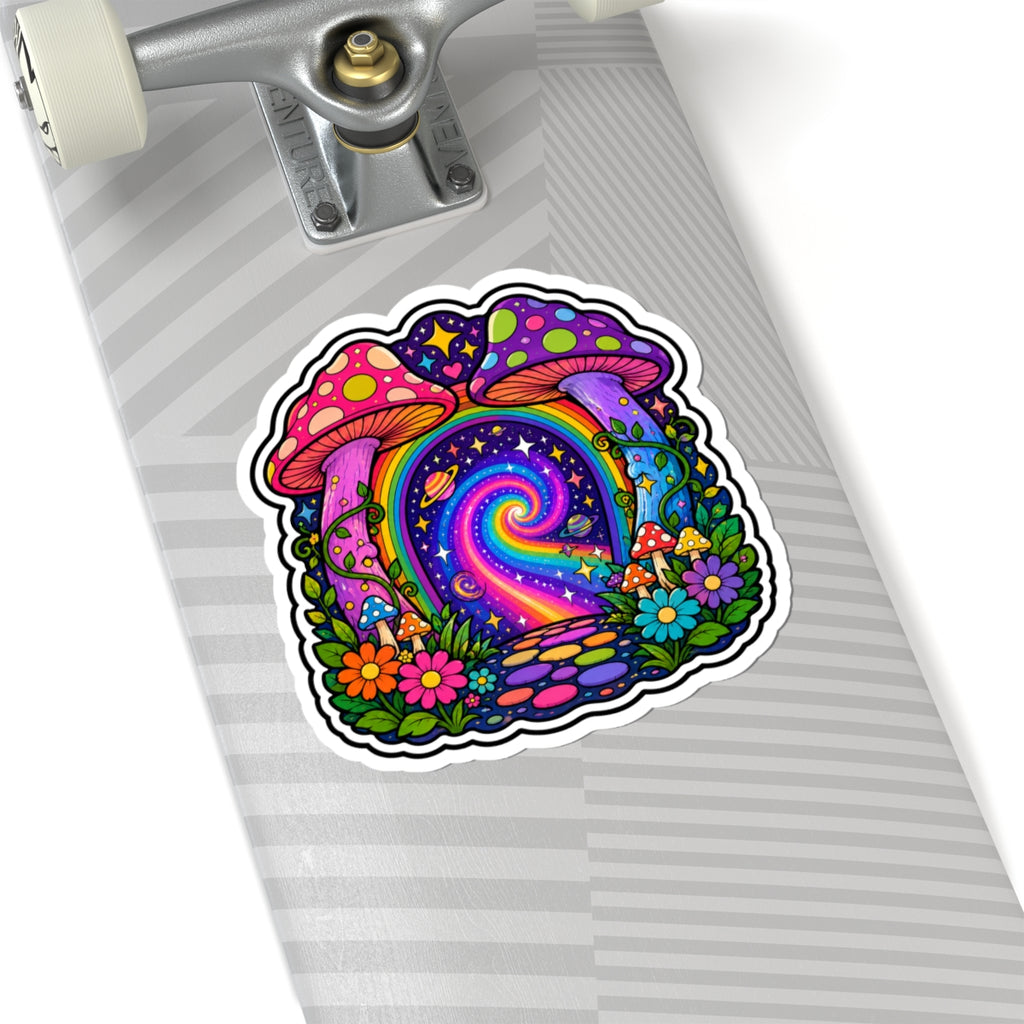 Psychedelic Mushroom Portal Sticker — Colorful Trippy Kiss-Cut Decal