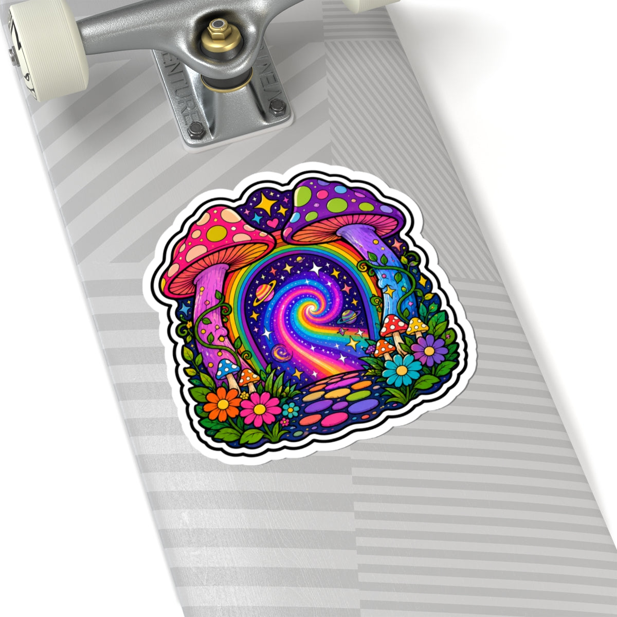 Psychedelic Mushroom Portal Sticker — Colorful Trippy Kiss-Cut Decal