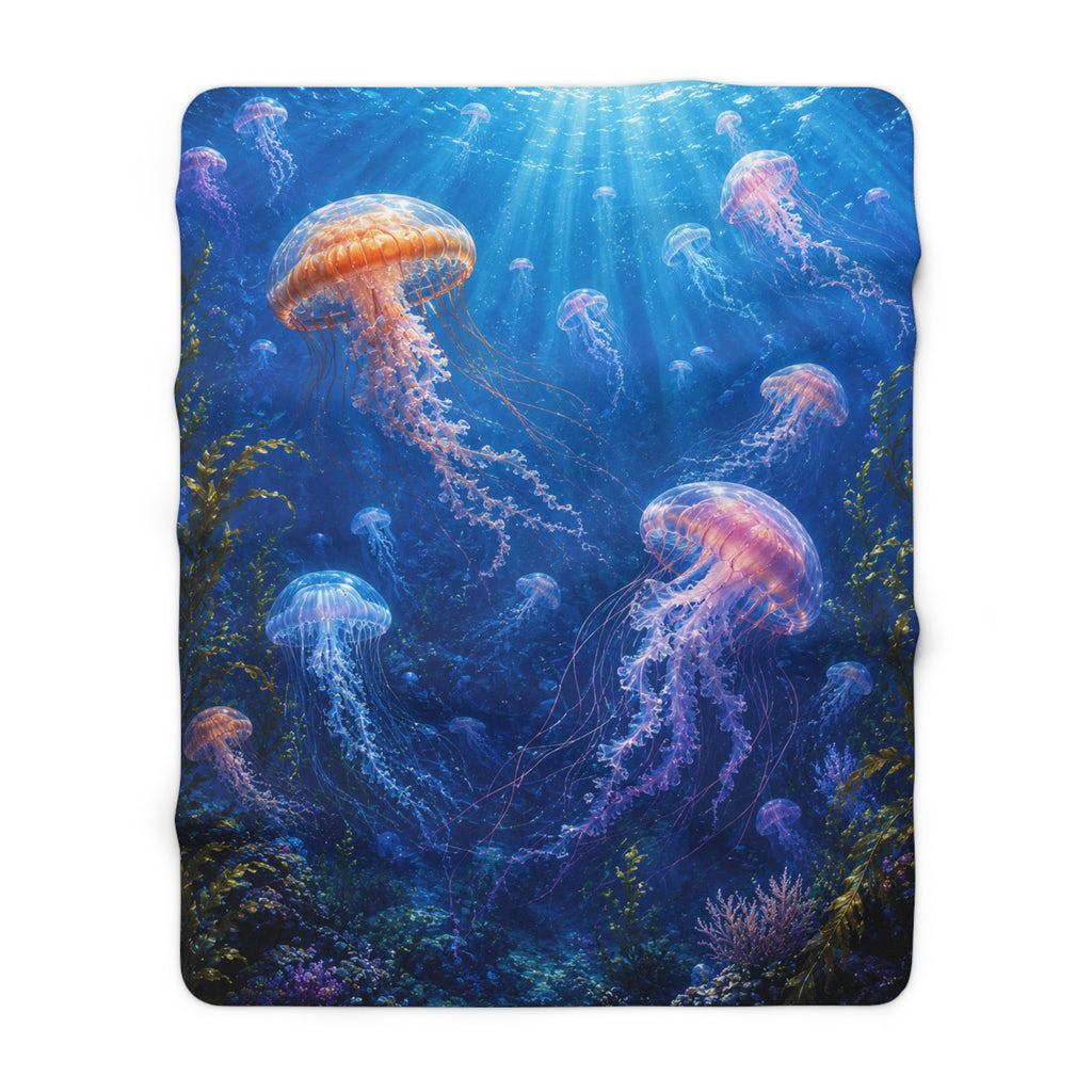 Jellyfish Ocean Sherpa Fleece Blanket — Cozy Underwater Glow Throw