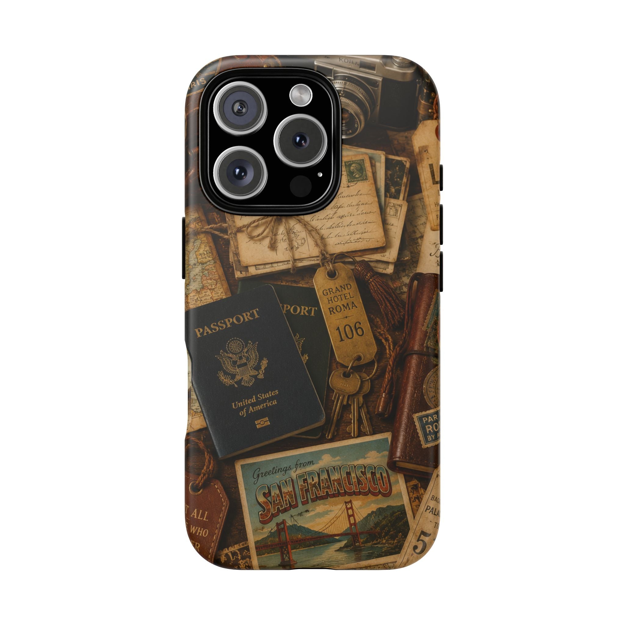 Vintage Travel Phone Case – Passport & Postcard Collage
