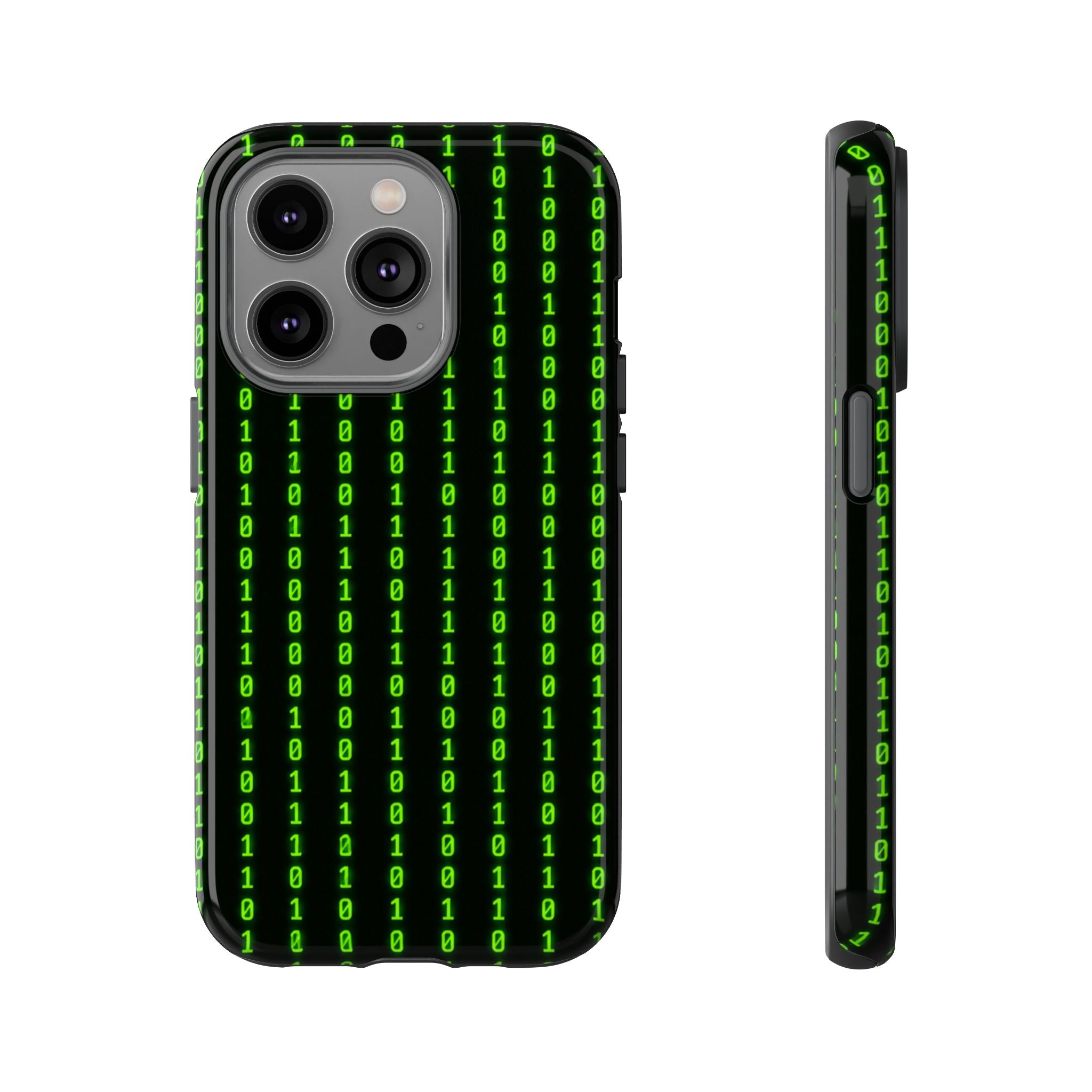 Coder Phone Case — Matrix Binary Code Green on Black Tough Case