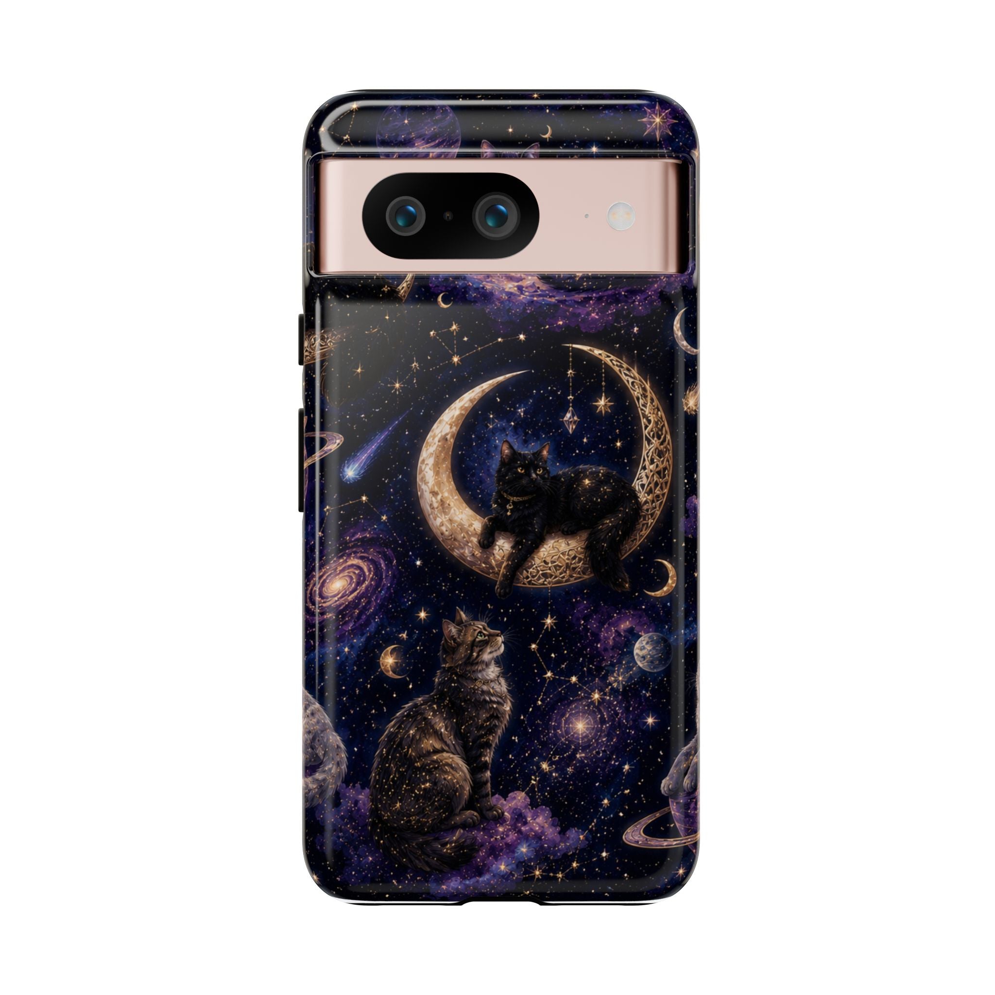 Galaxy Cats Tough Phone Case — Moon & Stars Space Kitty Protective Cover