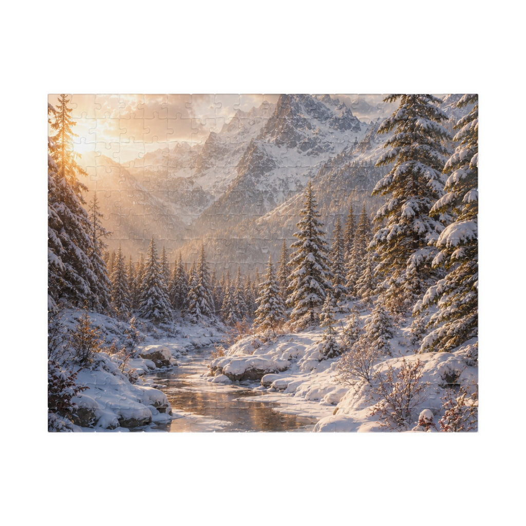 Winter Mountain River Puzzle — Scenic Snowy Landscape Jigsaw (110/252/520/1014 pcs)