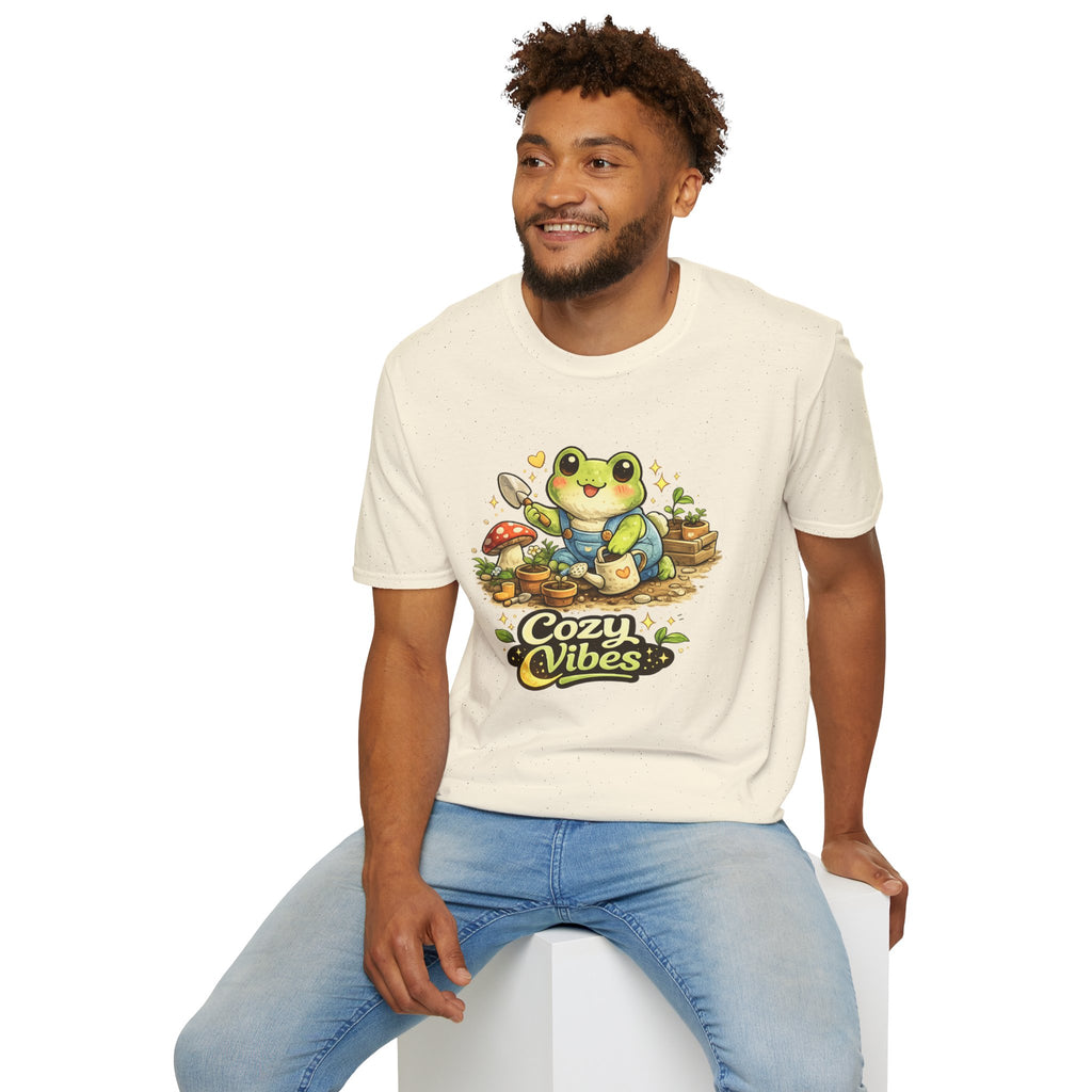 Cozy Garden Frog T-Shirt — Cute "Cozy Vibes" Gardening Tee